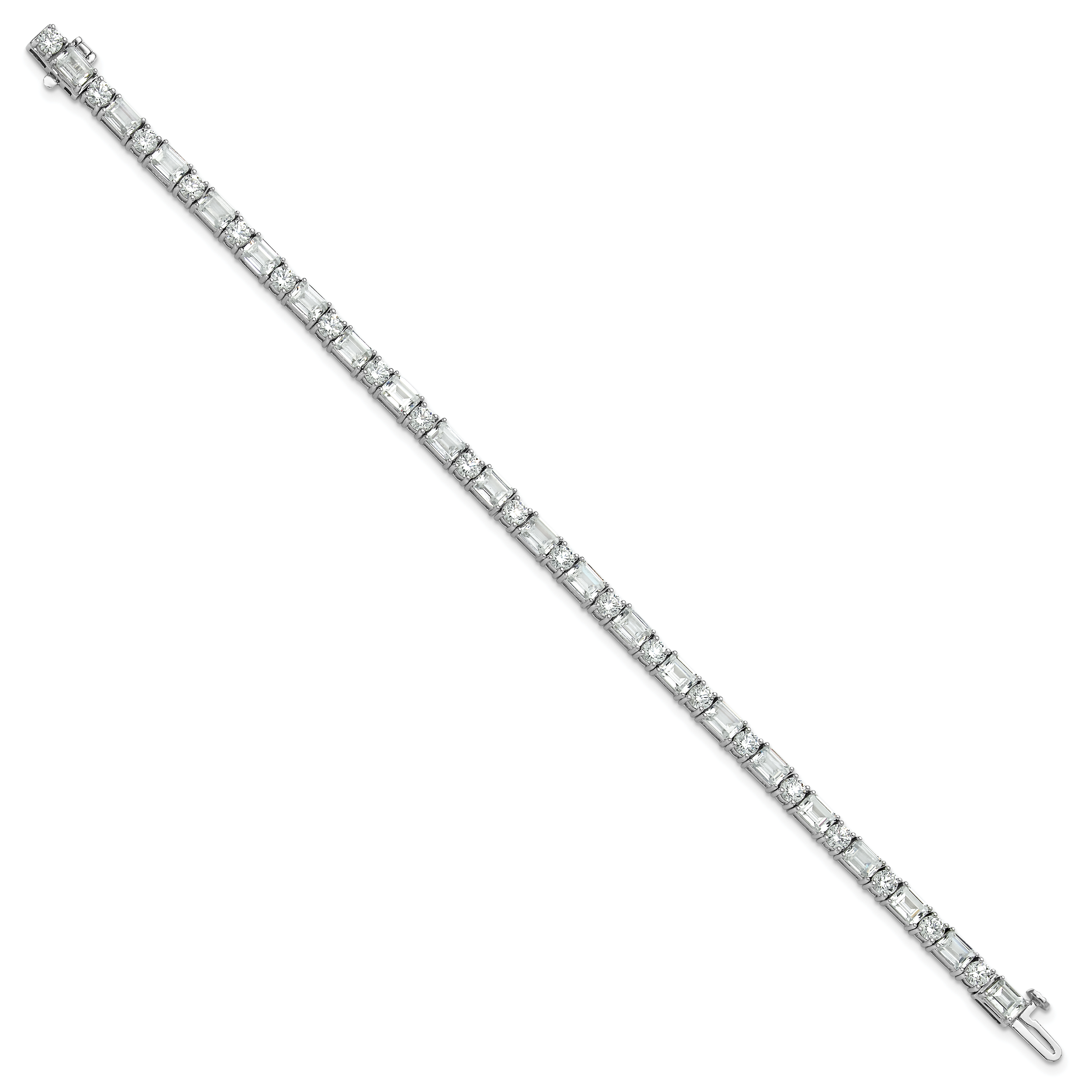 14k White Gold 10 carat Lab Grown Diamond VS+ F+ Complete Emerald and Round Tennis Bracelet - Sophia Jewelers
