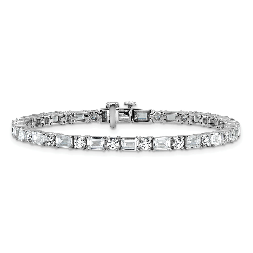 14k White Gold 10 carat Lab Grown Diamond VS+ F+ Complete Emerald and Round Tennis Bracelet - Sophia Jewelers