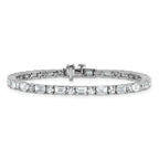 14k White Gold 10 carat Lab Grown Diamond VS+ F+ Complete Emerald and Round Tennis Bracelet - Sophia Jewelers