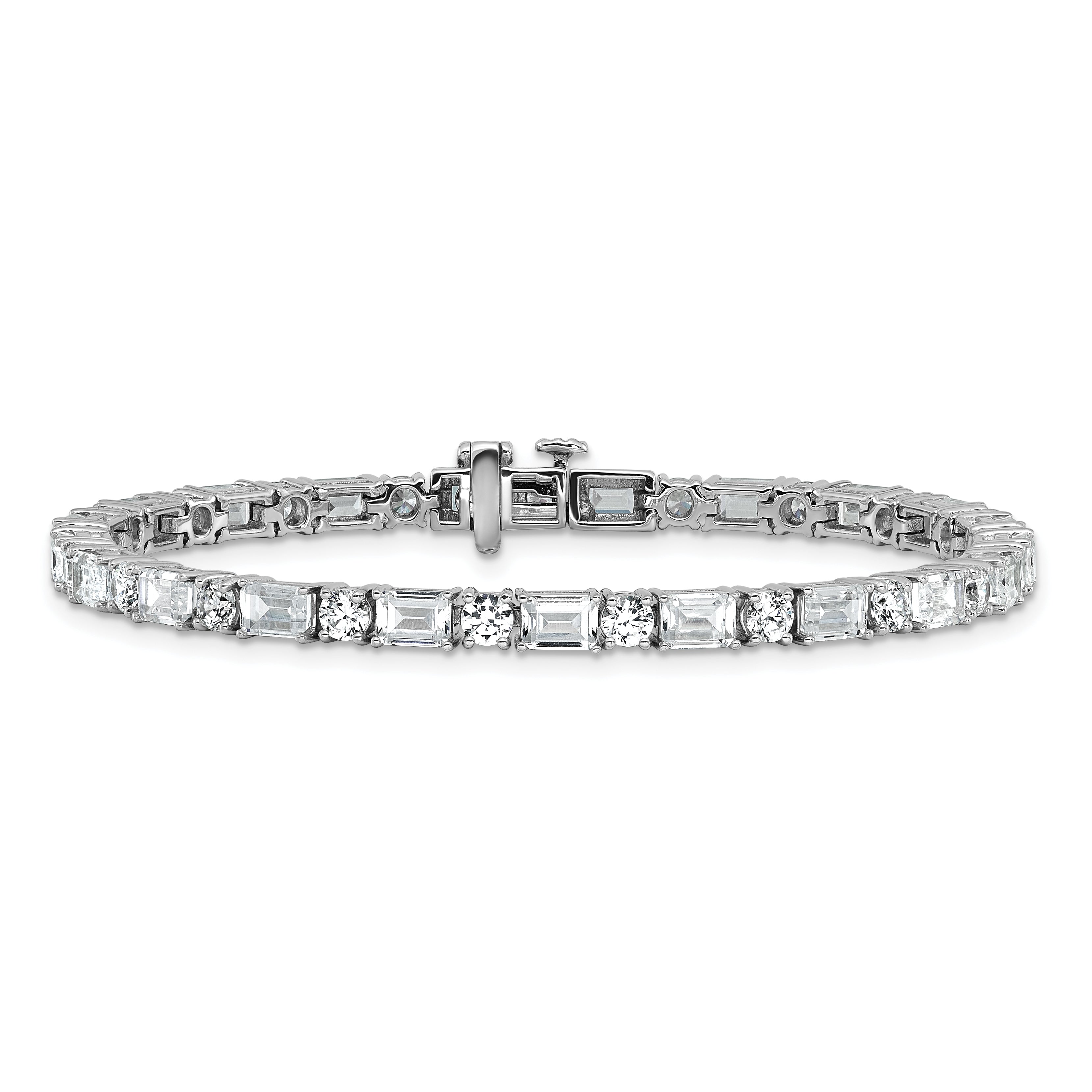 14k White Gold 10 carat Lab Grown Diamond VS+ F+ Complete Emerald and Round Tennis Bracelet - Sophia Jewelers
