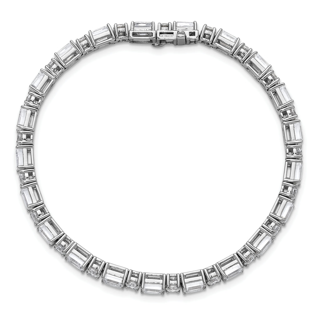 14k White Gold 10 carat Lab Grown Diamond VS+ F+ Complete Emerald and Round Tennis Bracelet - Sophia Jewelers