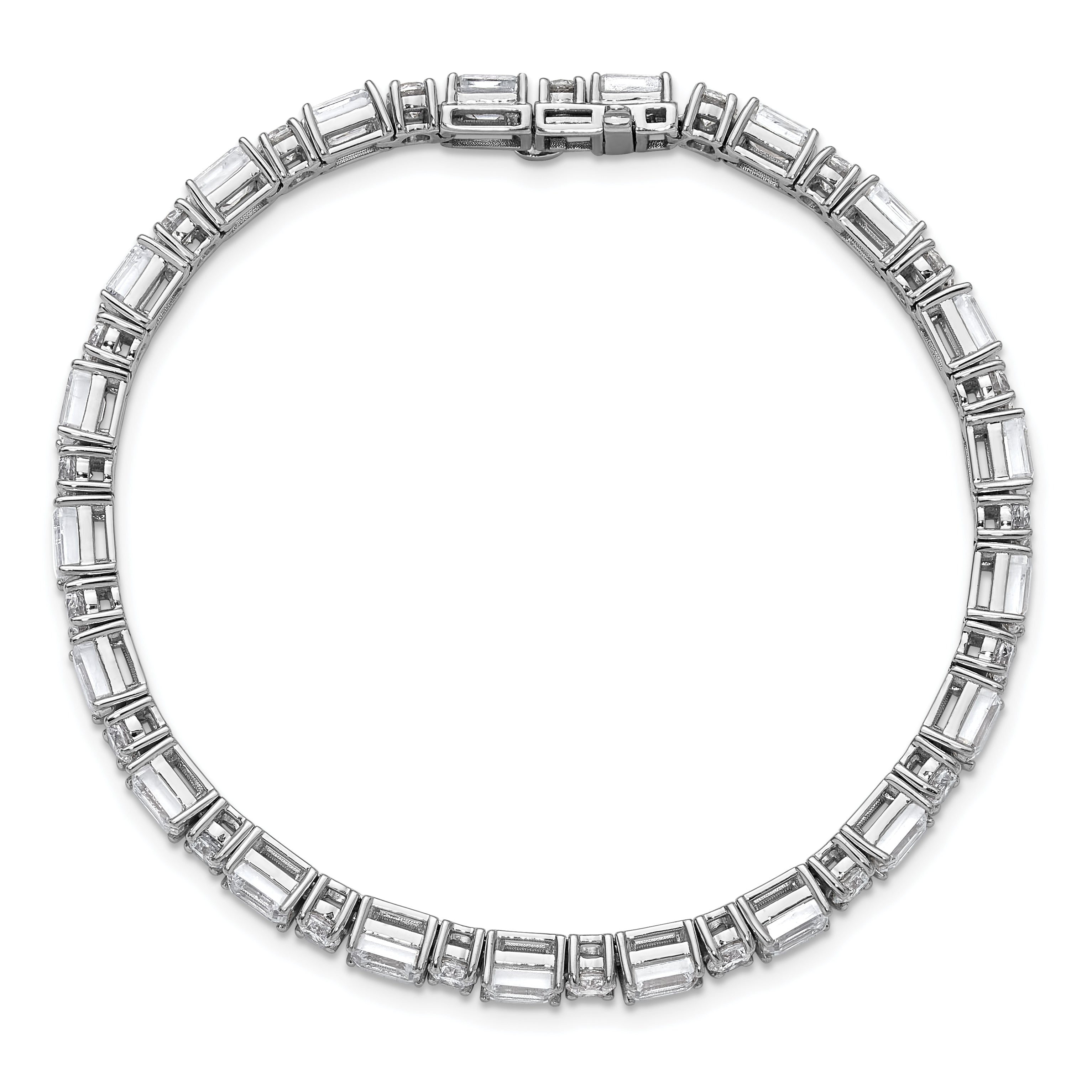 14k White Gold 10 carat Lab Grown Diamond VS+ F+ Complete Emerald and Round Tennis Bracelet - Sophia Jewelers