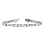 14k White Gold 10 carat Lab Grown Diamond VS+ F+ Complete Emerald and Round Tennis Bracelet - Sophia Jewelers