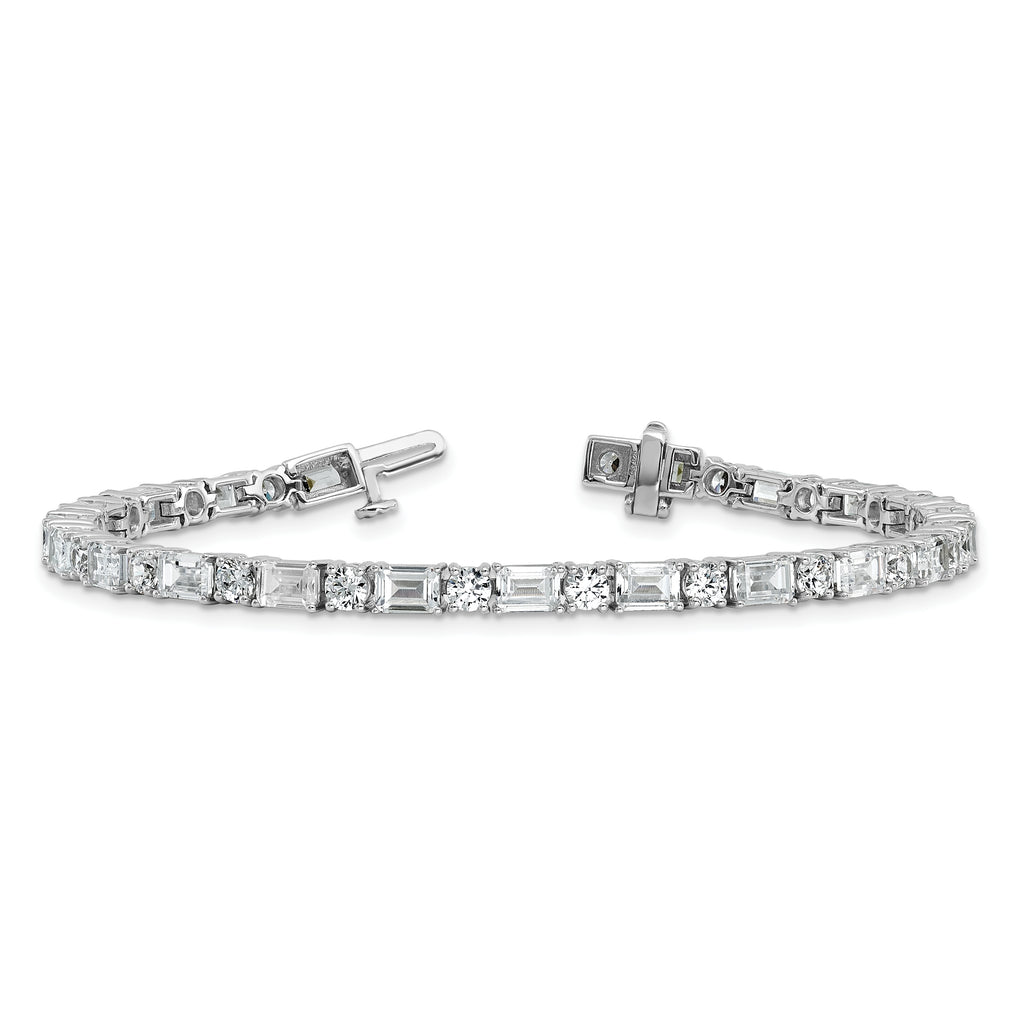 14k White Gold 10 carat Lab Grown Diamond VS/SI+ G+ Complete Emerald and Round Tennis Bracelet - Sophia Jewelers