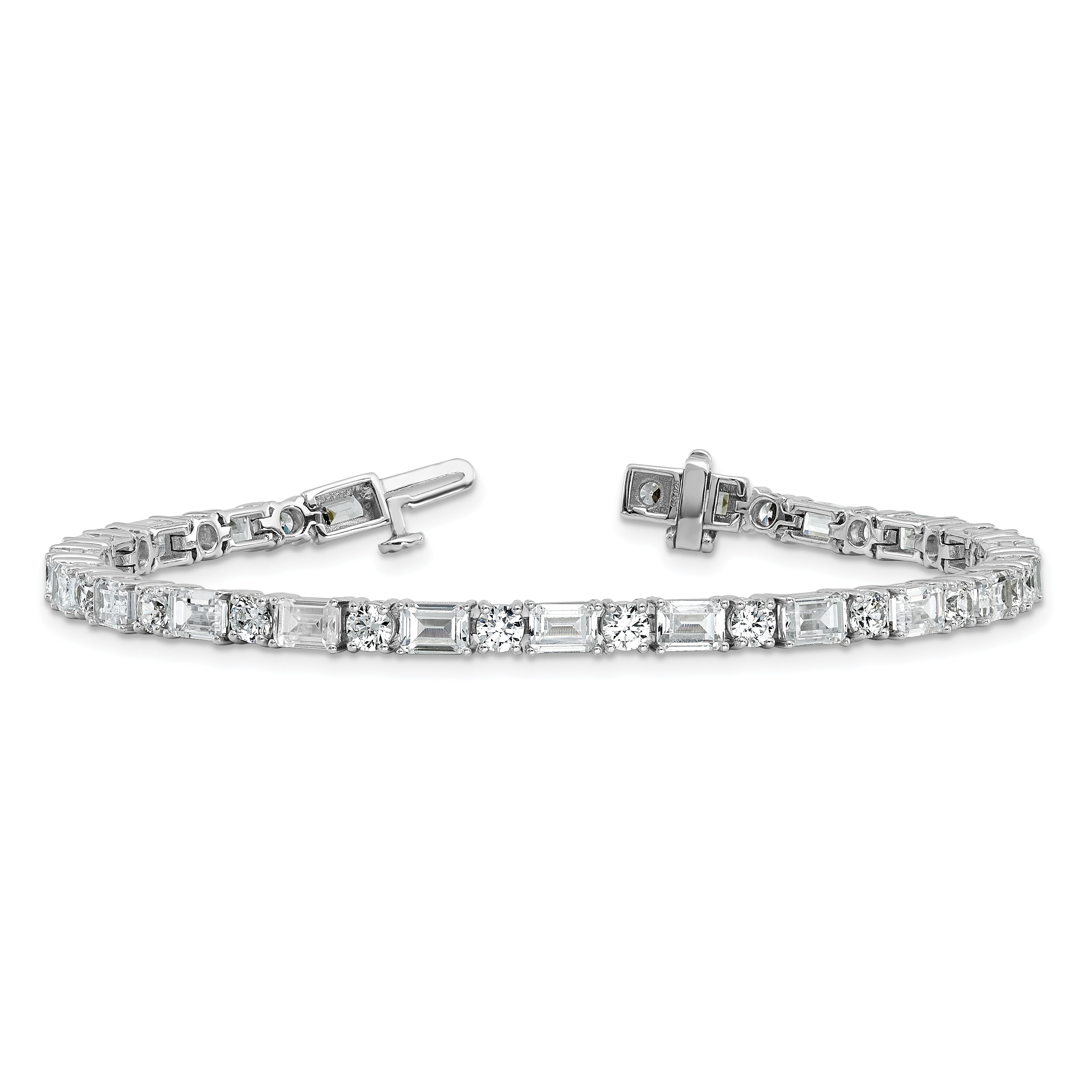 14k White Gold 10 carat Lab Grown Diamond VS/SI+ G+ Complete Emerald and Round Tennis Bracelet - Sophia Jewelers