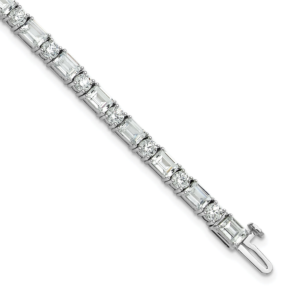 14k White Gold 10 carat Lab Grown Diamond VS/SI+ G+ Complete Emerald and Round Tennis Bracelet - Sophia Jewelers