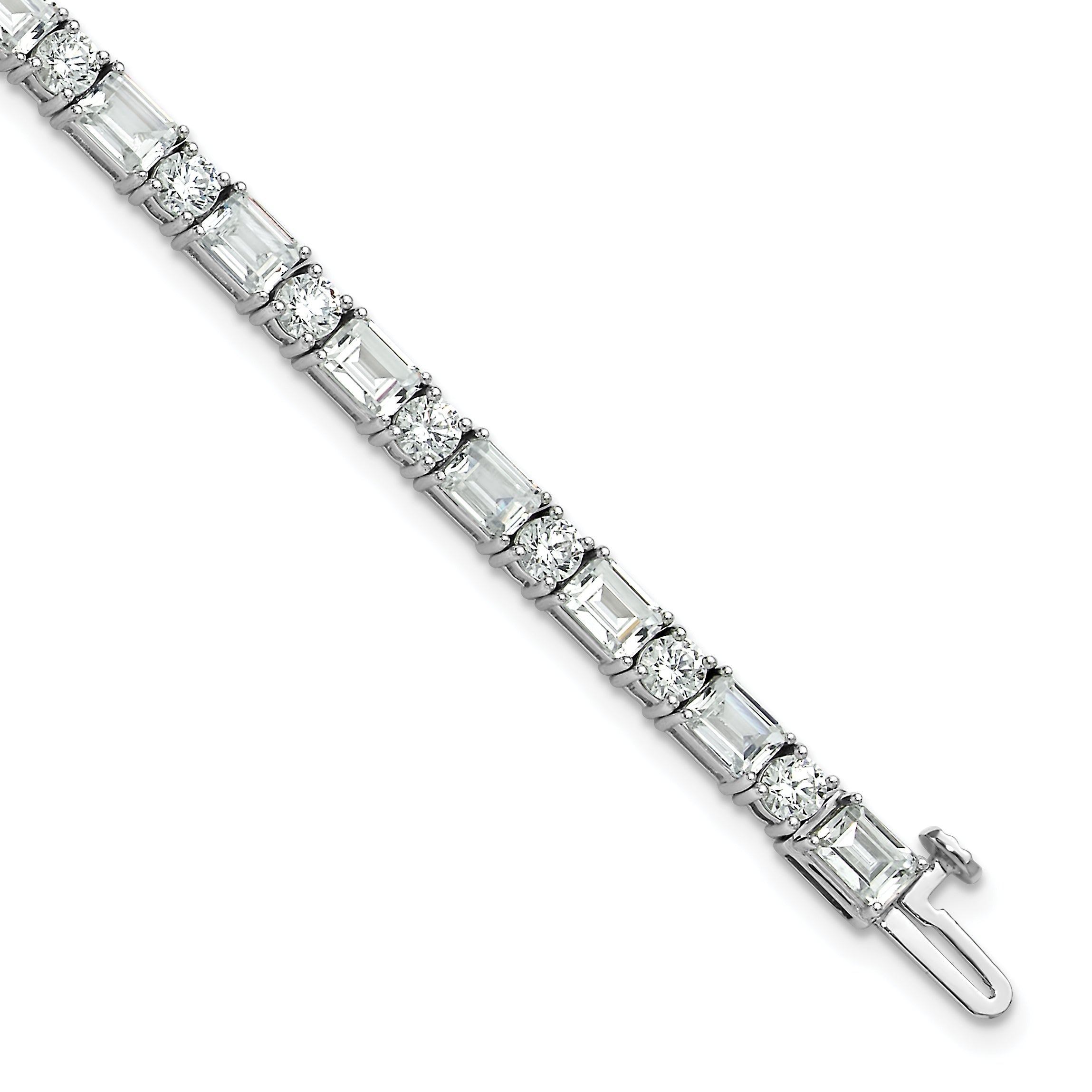 14k White Gold 10 carat Certified Lab Grown Diamond VS+ F+ Complete Emerald and Round Tennis Bracele - Sophia Jewelers Main image