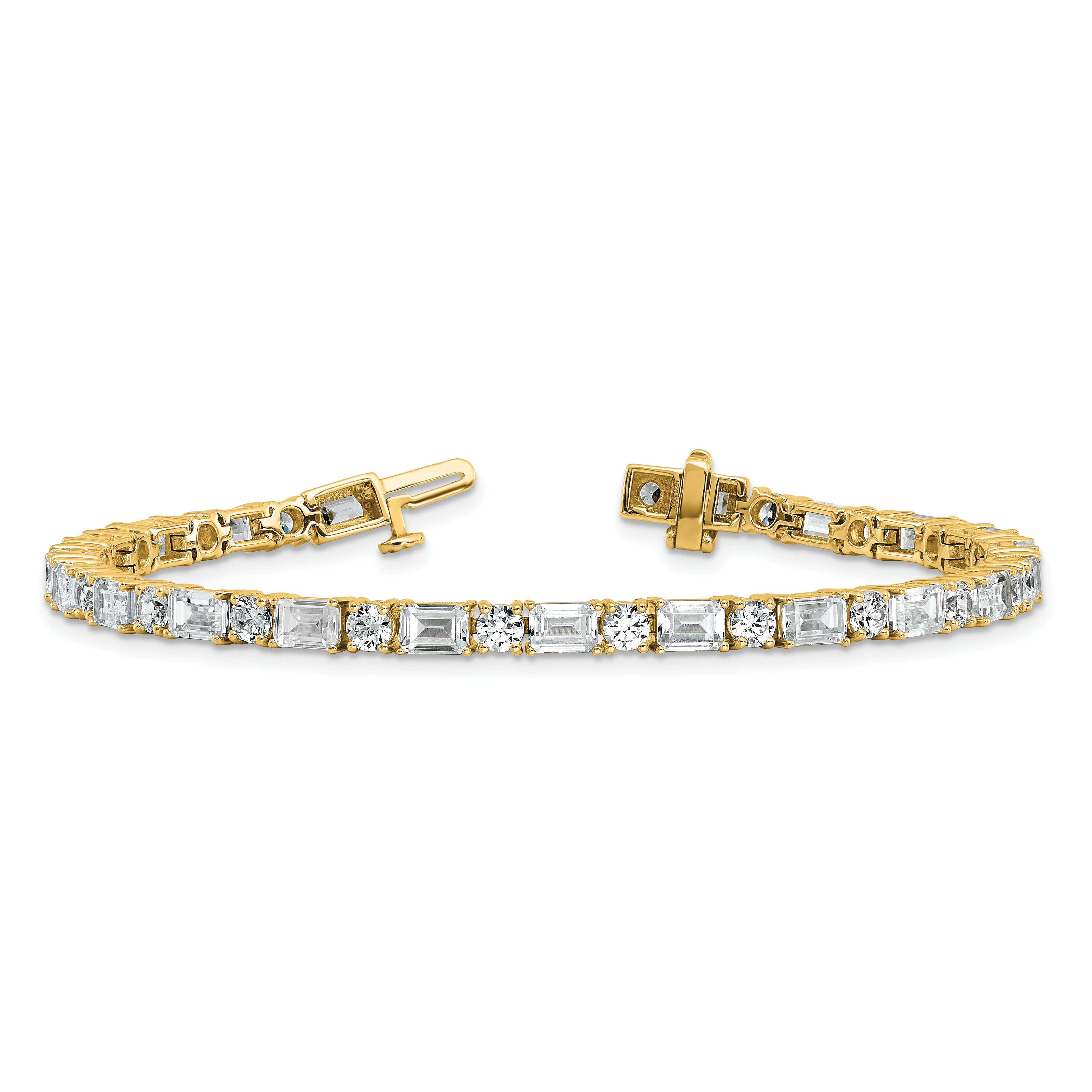 14k 10 carat Lab Grown Diamond VS+ F+ Complete Emerald and Round Tennis Bracelet - Sophia Jewelers