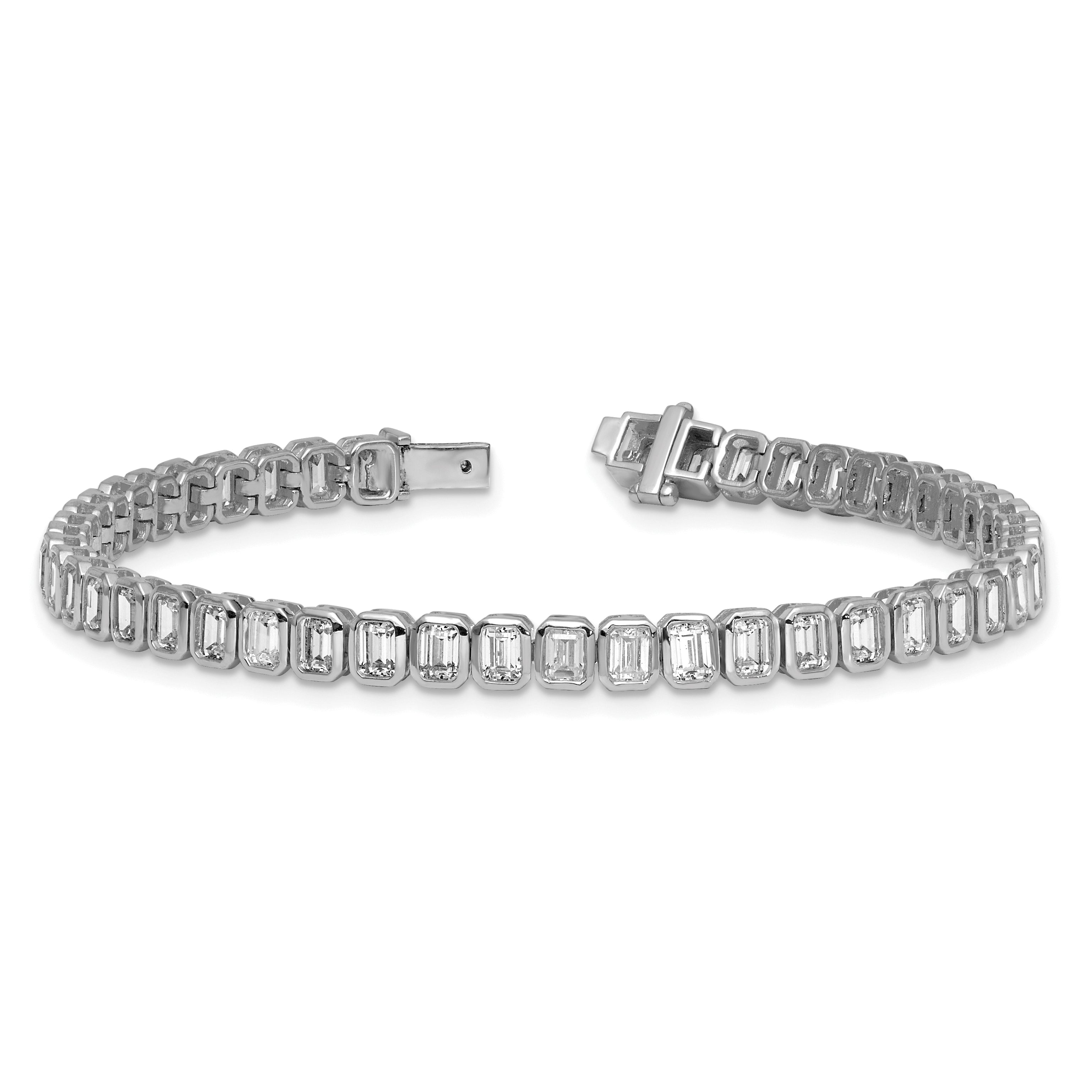 14k White Gold 6 1/2 carat Lab Grown Diamond VS/SI+ G+ Complete Emerald Bezel Set Tennis Bracelet - Sophia Jewelers