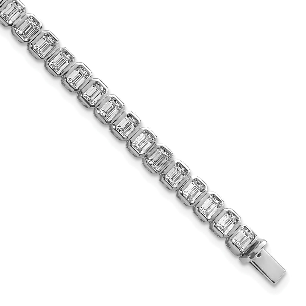 14k White Gold 6 1/2 carat Lab Grown Diamond VS+ F+ Complete Emerald Bezel Set Tennis Bracelet - Sophia Jewelers