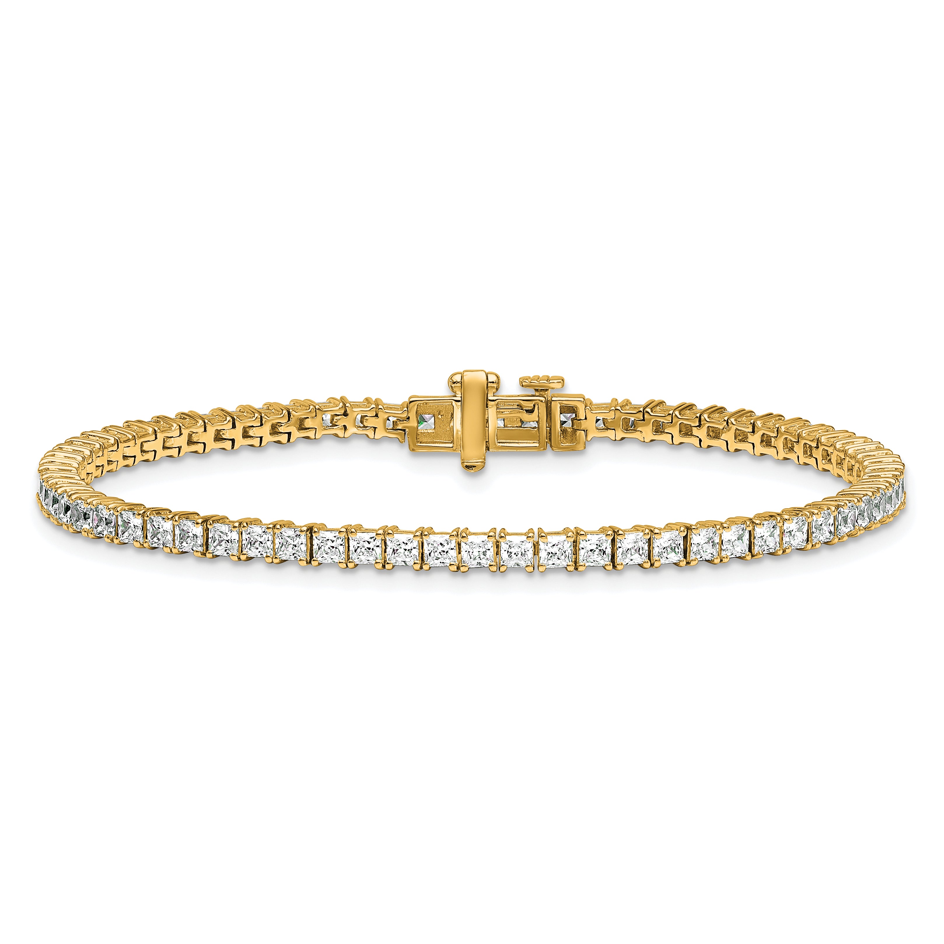 14k 5 carat Lab Grown Diamond VS+ F+ Complete Princess Prong Set Tennis Bracelet - Sophia Jewelers