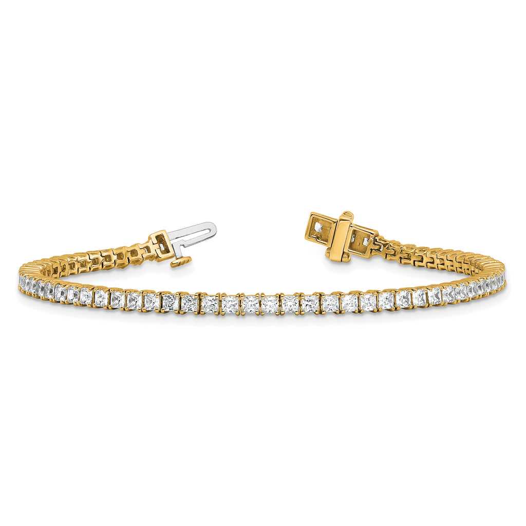14k 5 carat Lab Grown Diamond VS/SI+ G+ Complete Princess Prong Set Tennis Bracelet - Sophia Jewelers