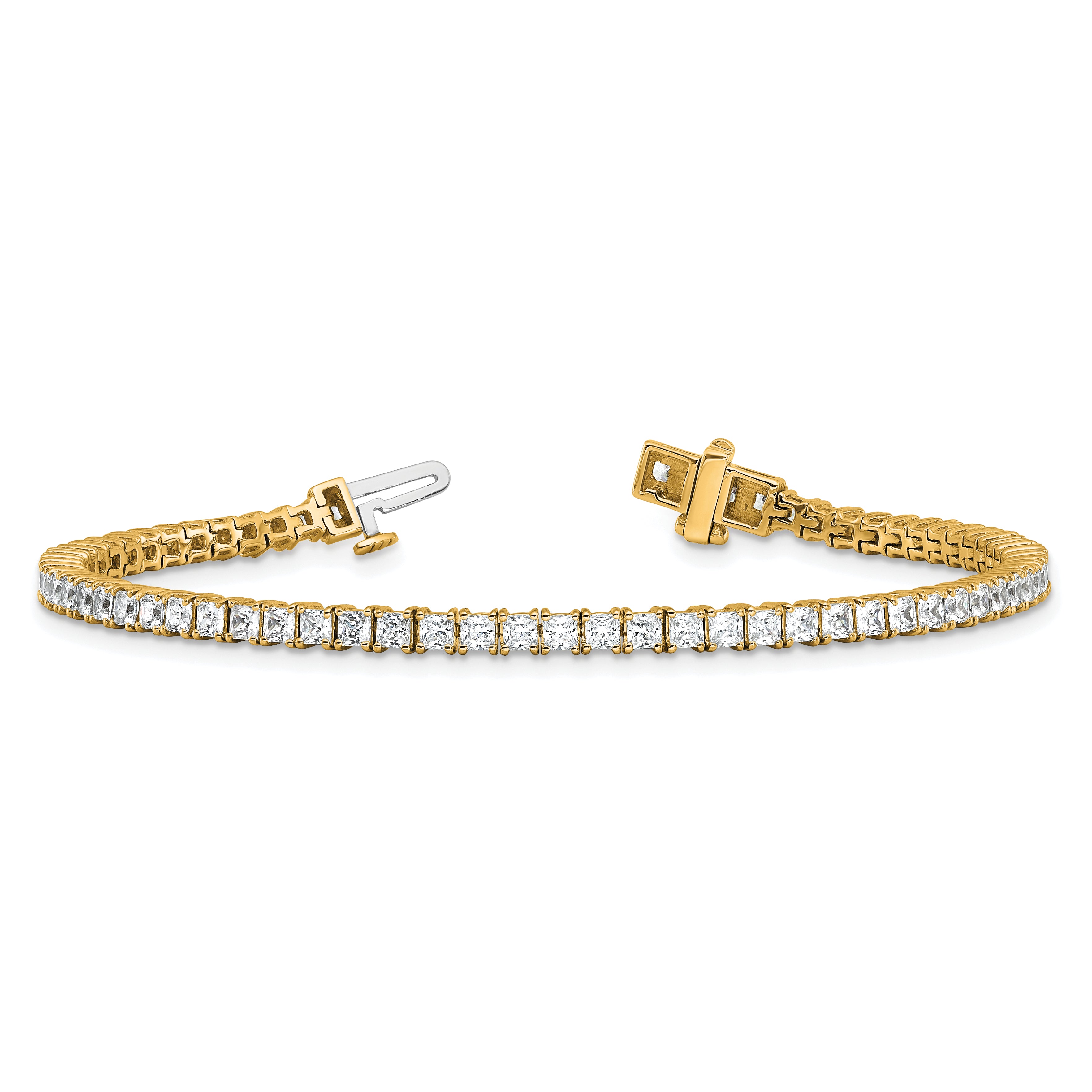 14k 5 carat Lab Grown Diamond VS/SI+ G+ Complete Princess Prong Set Tennis Bracelet - Sophia Jewelers