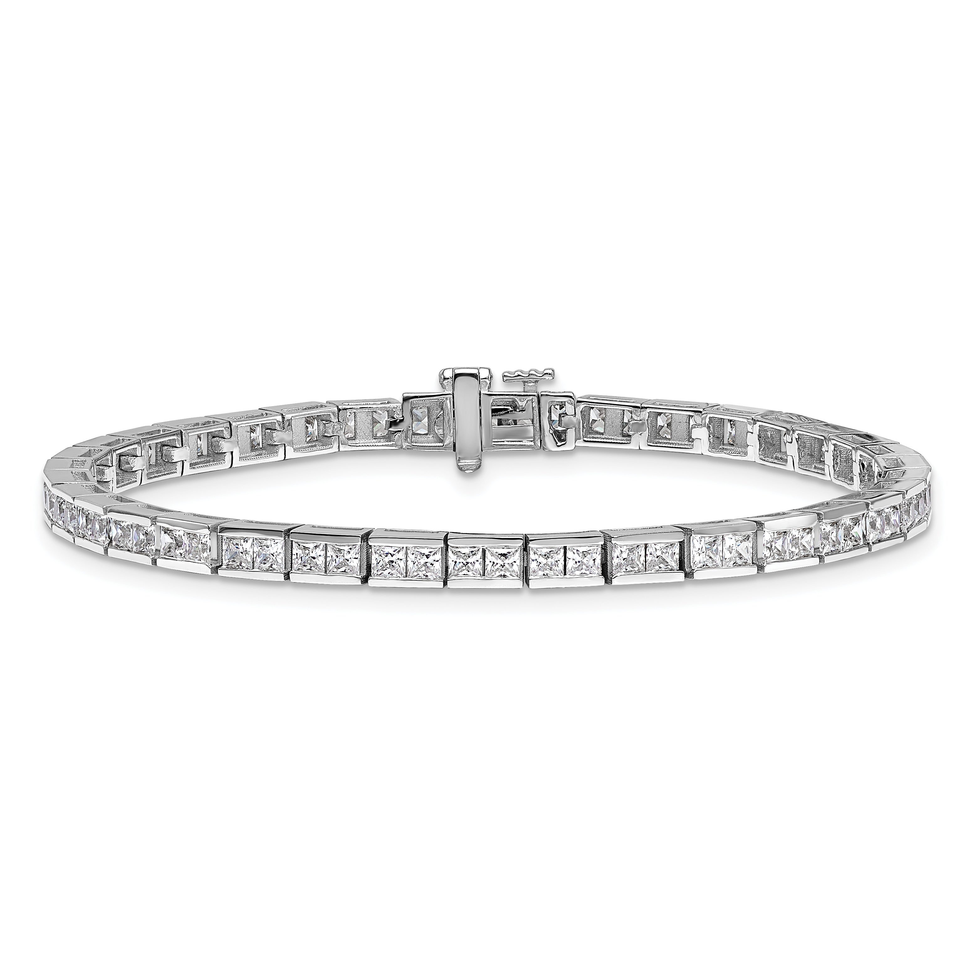 14k White Gold 5 carat Lab Grown Diamond VS/SI+ G+ Complete Princess Bezel Set Tennis Bracelet Secondary image