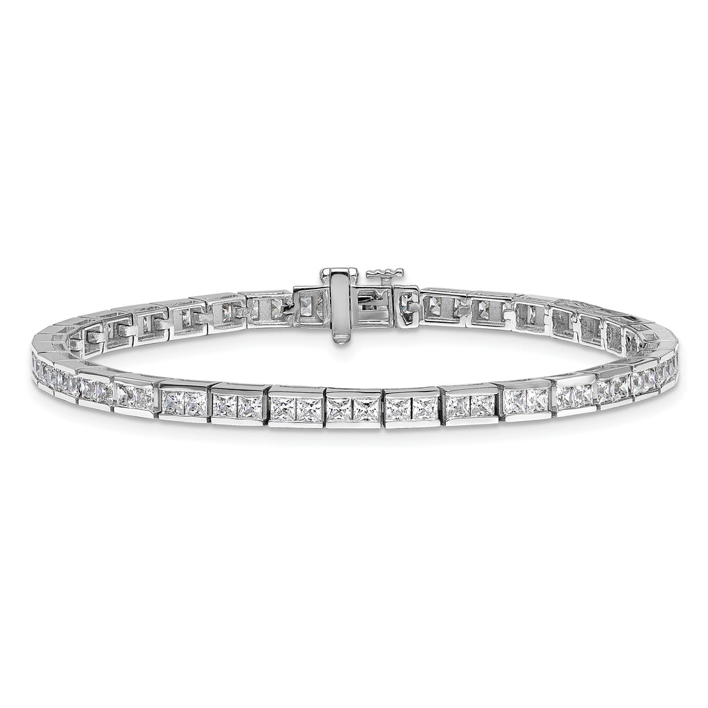 14k White Gold 5 carat Lab Grown Diamond VS+ F+ Complete Princess Bezel Set Tennis Bracelet - Sophia Jewelers
