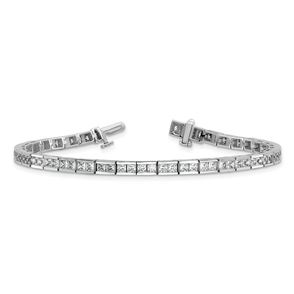 14k White Gold 5 carat Lab Grown Diamond VS+ F+ Complete Princess Bezel Set Tennis Bracelet - Sophia Jewelers