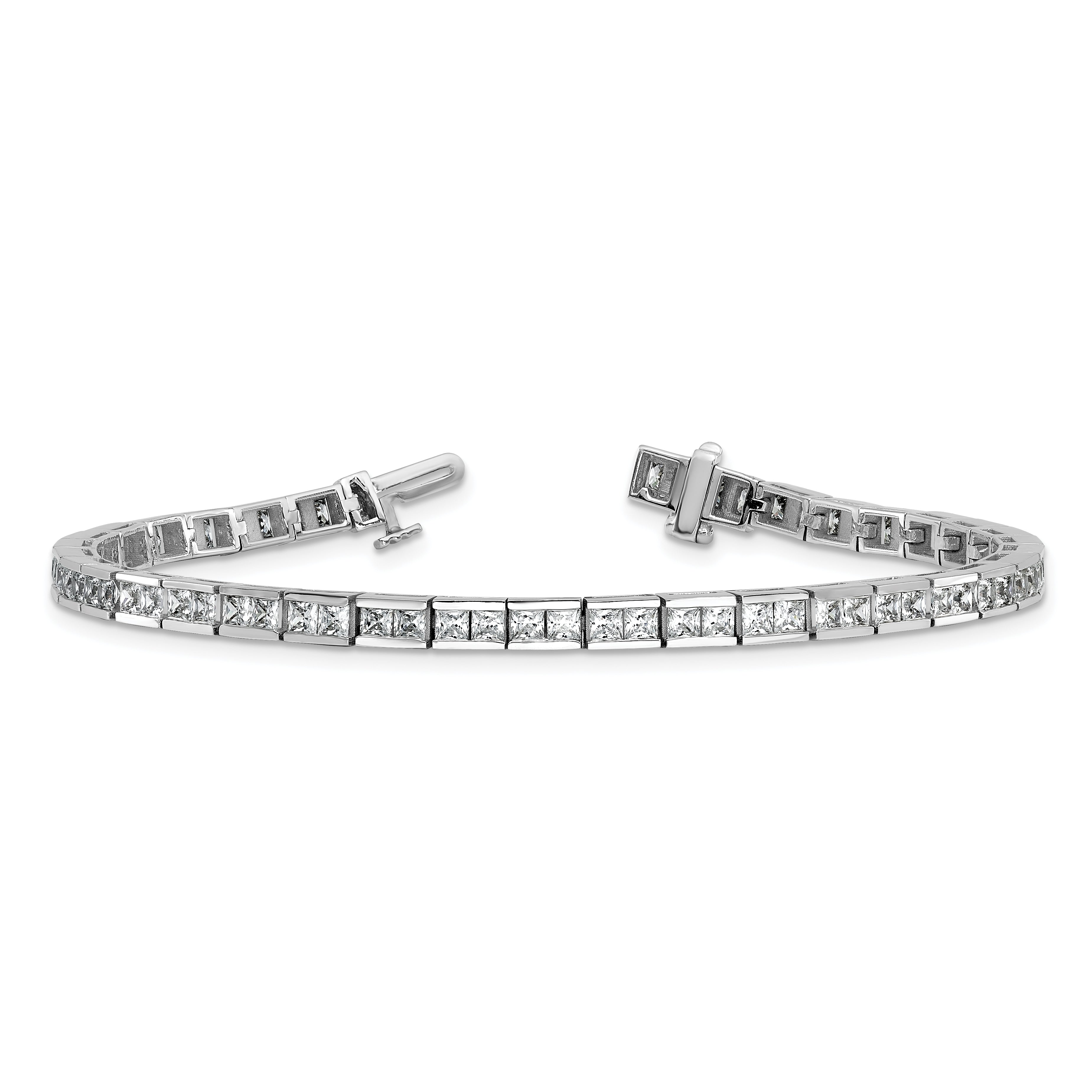 14k White Gold 5 carat Lab Grown Diamond VS+ F+ Complete Princess Bezel Set Tennis Bracelet - Sophia Jewelers