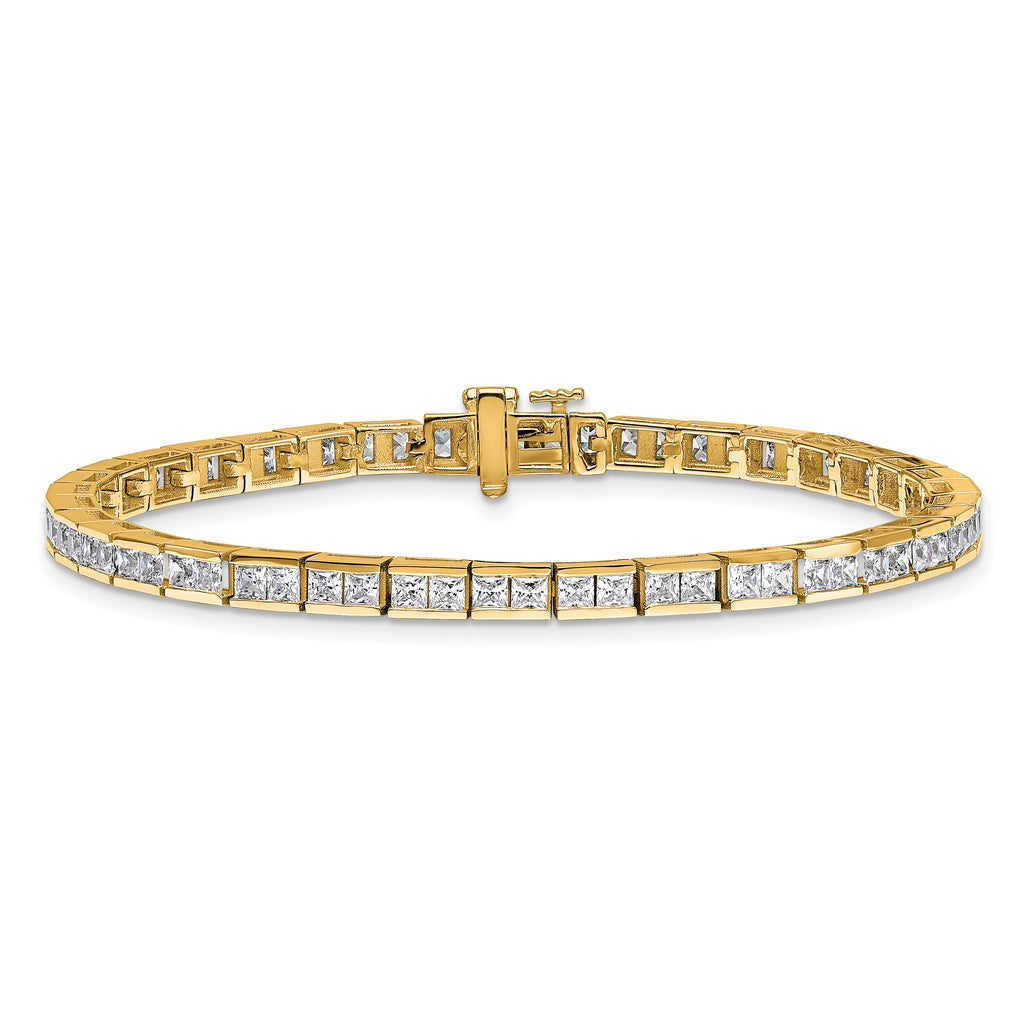 14k 5 carat Lab Grown Diamond VS+ F+ Complete Princess Bezel Set Tennis Bracelet - Sophia Jewelers