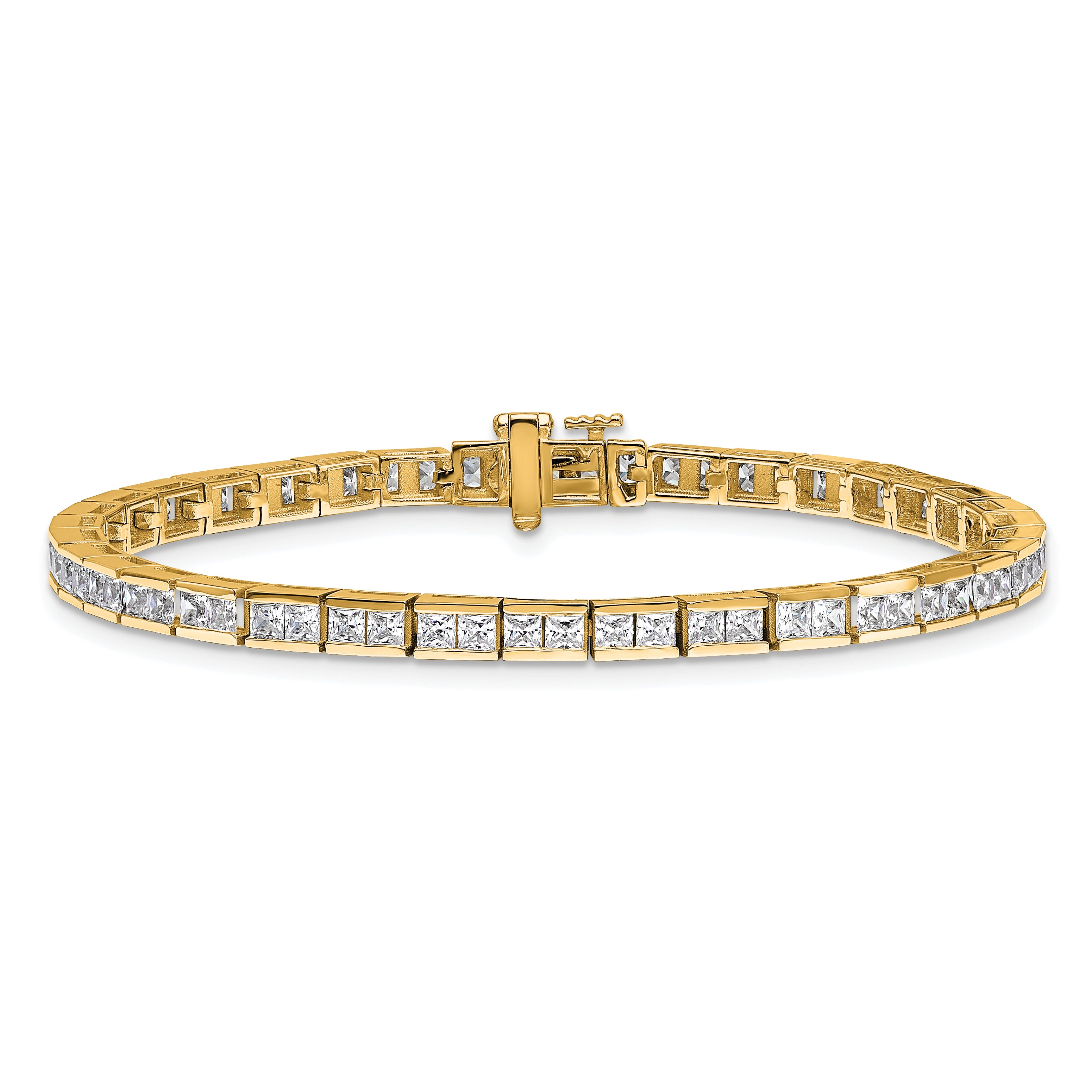 14k 5 carat Lab Grown Diamond VS+ F+ Complete Princess Bezel Set Tennis Bracelet - Sophia Jewelers
