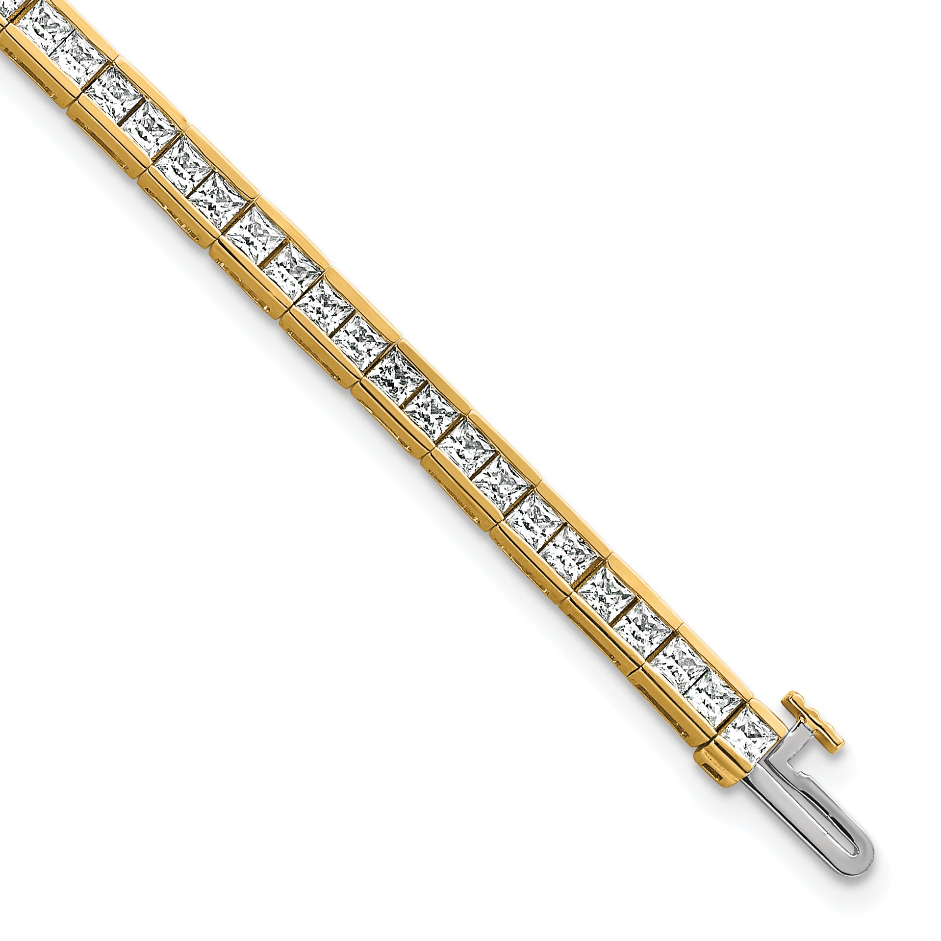 14k 5 carat Lab Grown Diamond VS+ F+ Complete Princess Bezel Set Tennis Bracelet - Sophia Jewelers