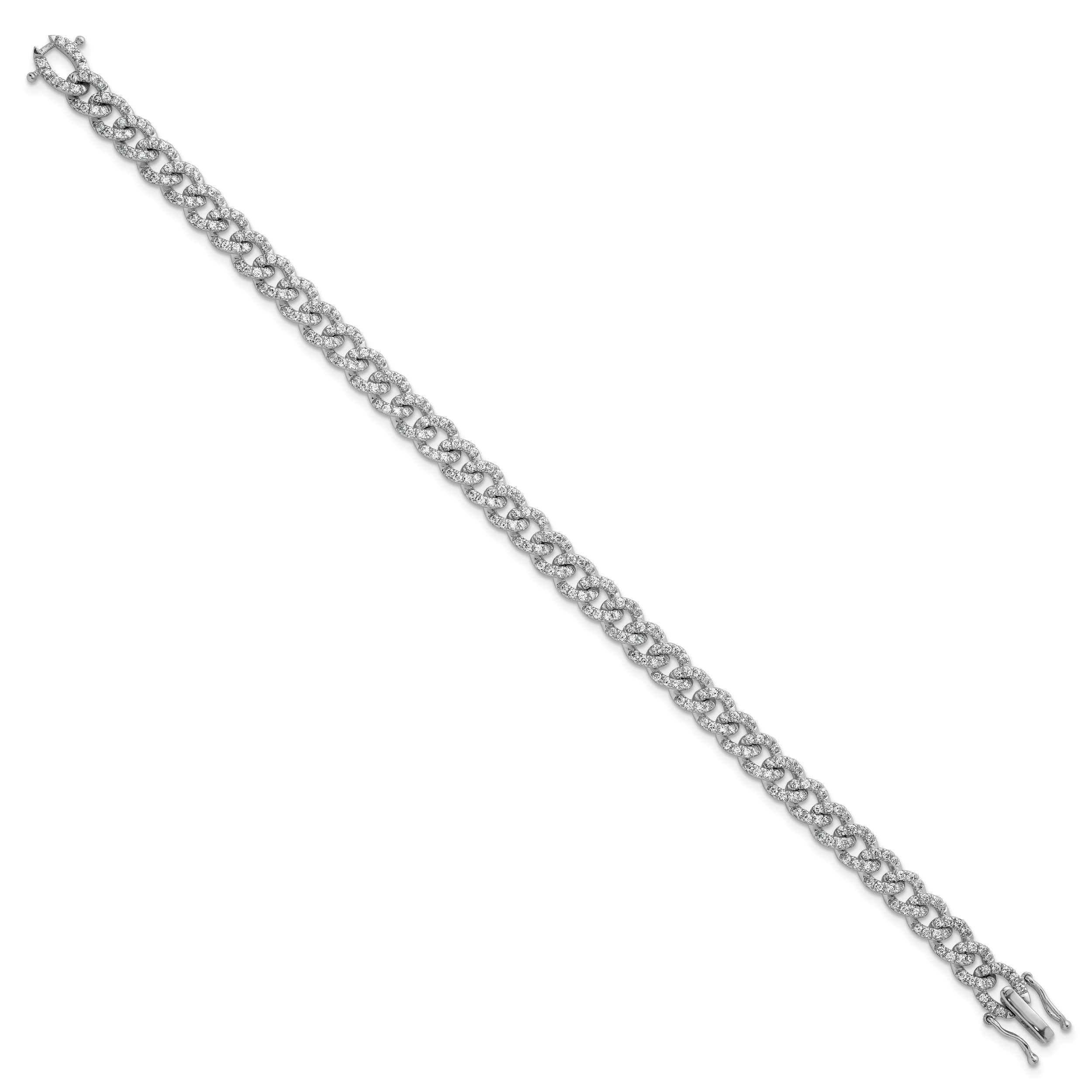 14K White Gold Polished Complete 2.6 carat Diamond Fancy Curb Link 7 inch Bracelet