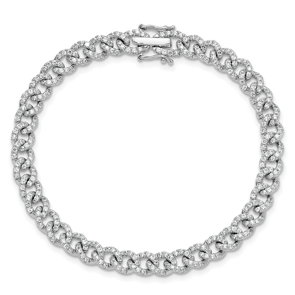 14K White Gold Polished Complete 2.6 carat Diamond Fancy Curb Link 7 inch Bracelet