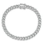 14K White Gold Polished Complete 2.6 carat Diamond Fancy Curb Link 7 inch Bracelet