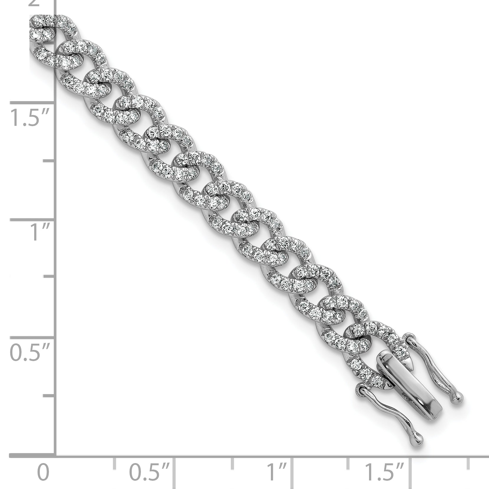 14K White Gold Polished Complete 2.6 carat Diamond Fancy Curb Link 7 inch Bracelet