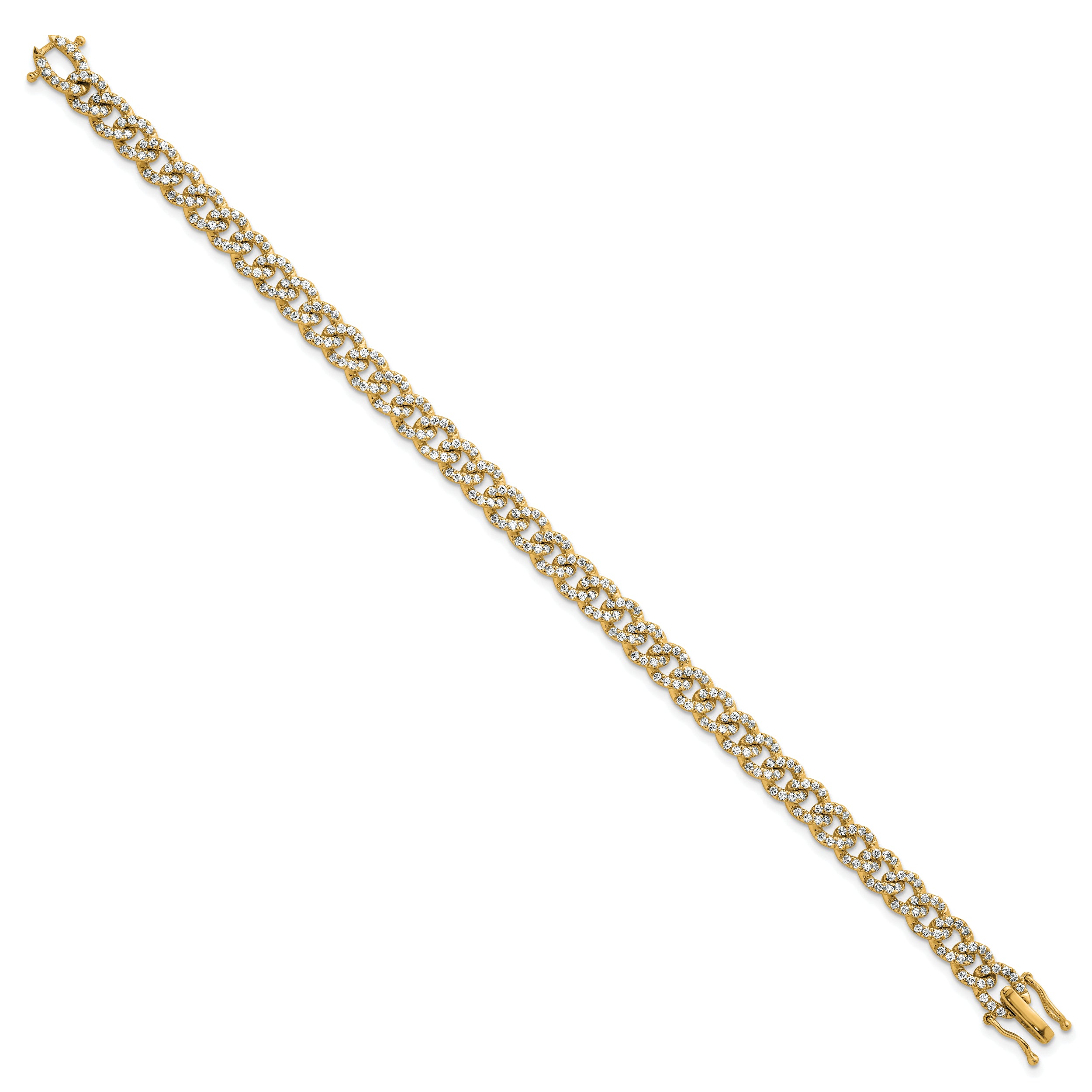 14K Polished Complete 2.6 carat Diamond Fancy Curb Link 7 inch Bracelet