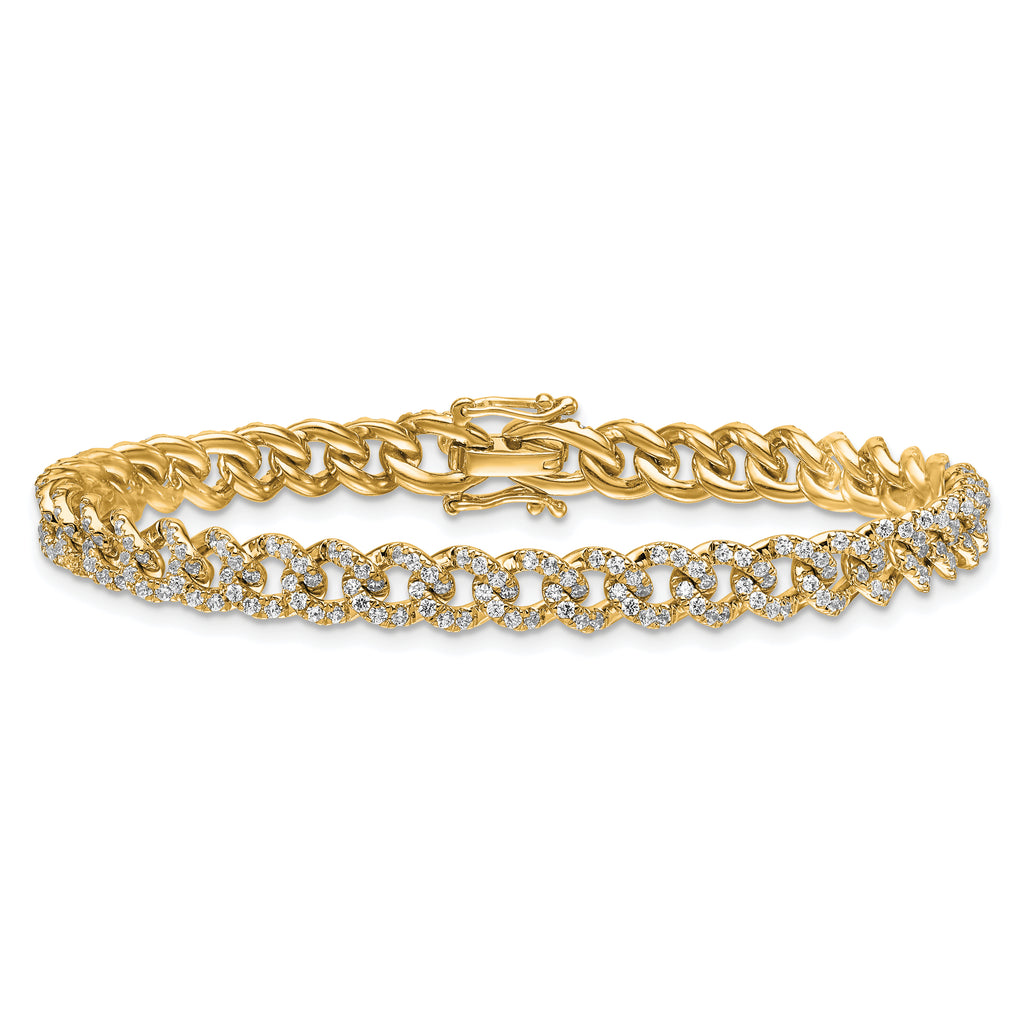 14K Polished Complete 2.6 carat Diamond Fancy Curb Link 7 inch Bracelet