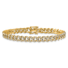 14K Polished Complete 2.6 carat Diamond Fancy Curb Link 7 inch Bracelet