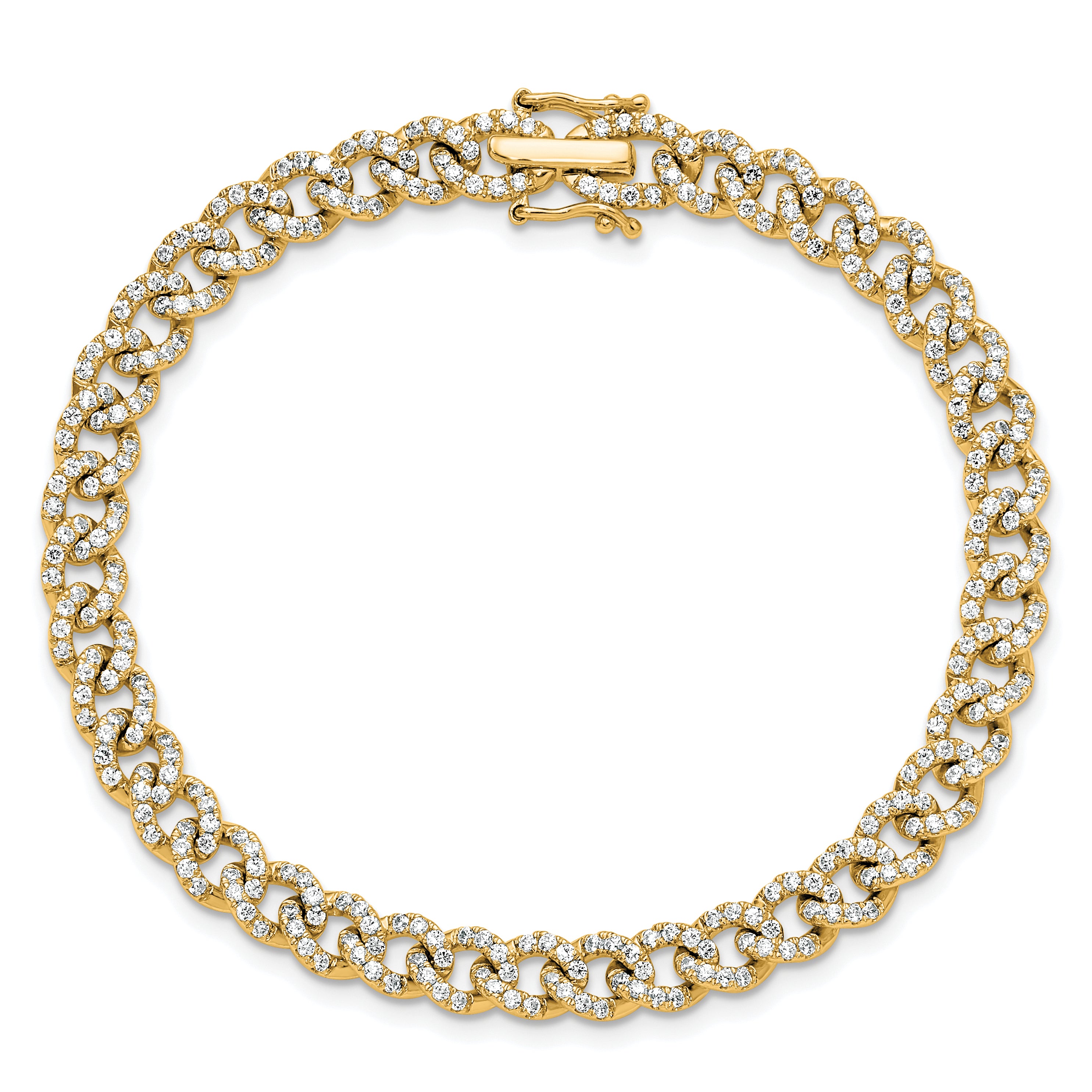 14K Polished Complete 2.6 carat Diamond Fancy Curb Link 7 inch Bracelet