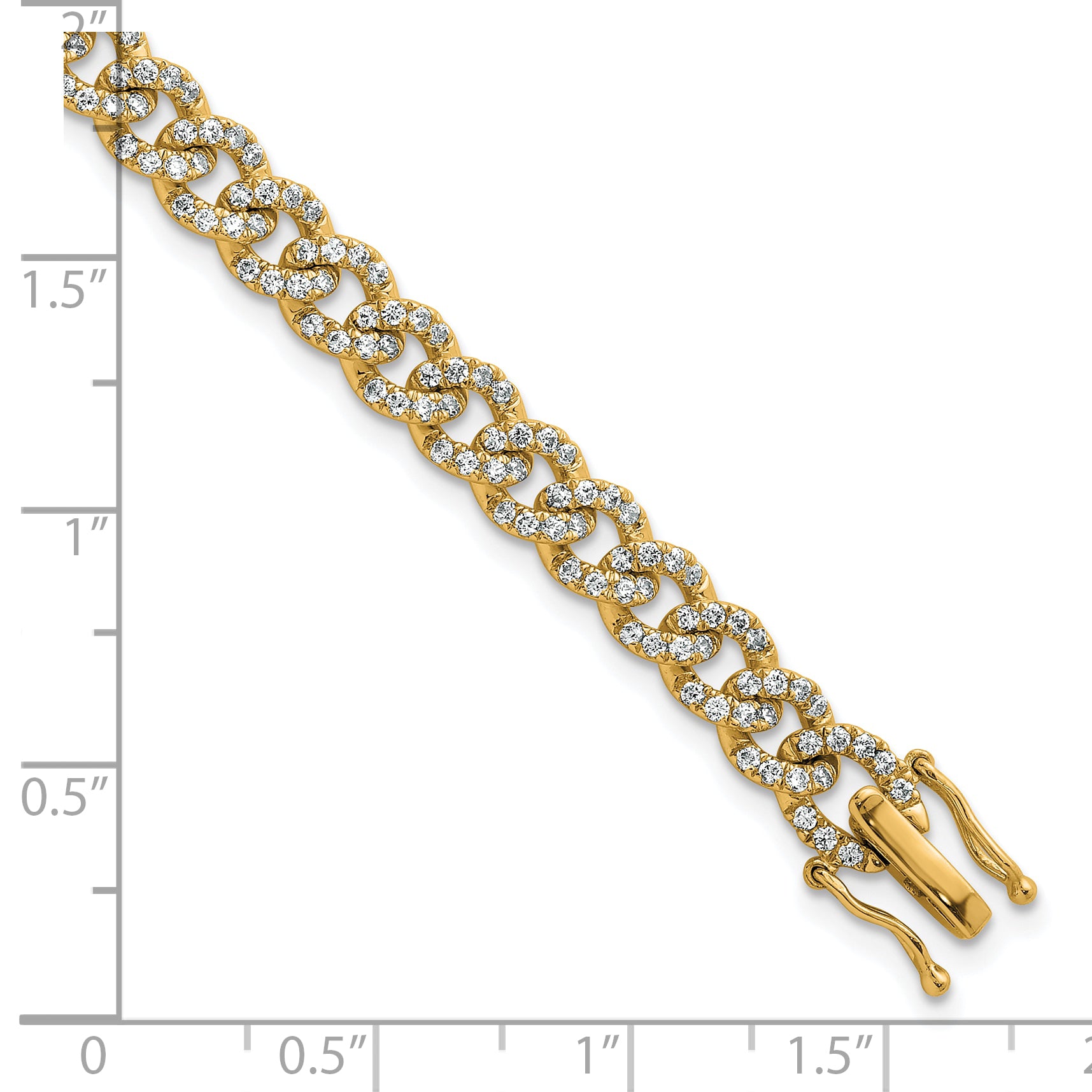 14K Polished Complete 2.6 carat Diamond Fancy Curb Link 7 inch Bracelet