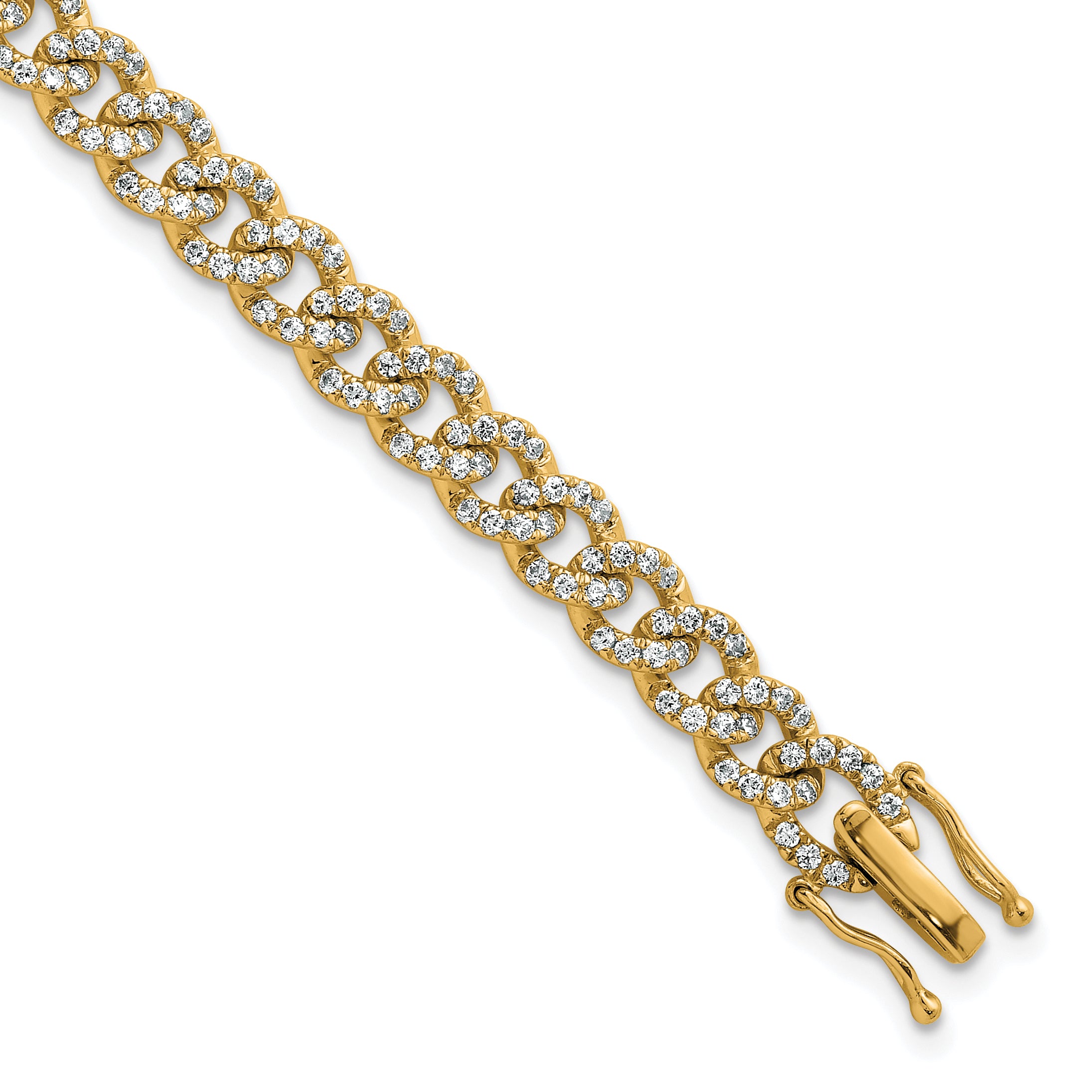 14K Polished Complete 2.6 carat Diamond Fancy Curb Link 7 inch Bracelet Main image