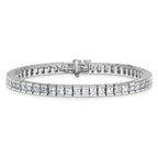 14k White Gold 10 carat Lab Grown Diamond VS/SI+ G+ Complete Princess Bezel Set Tennis Bracelet