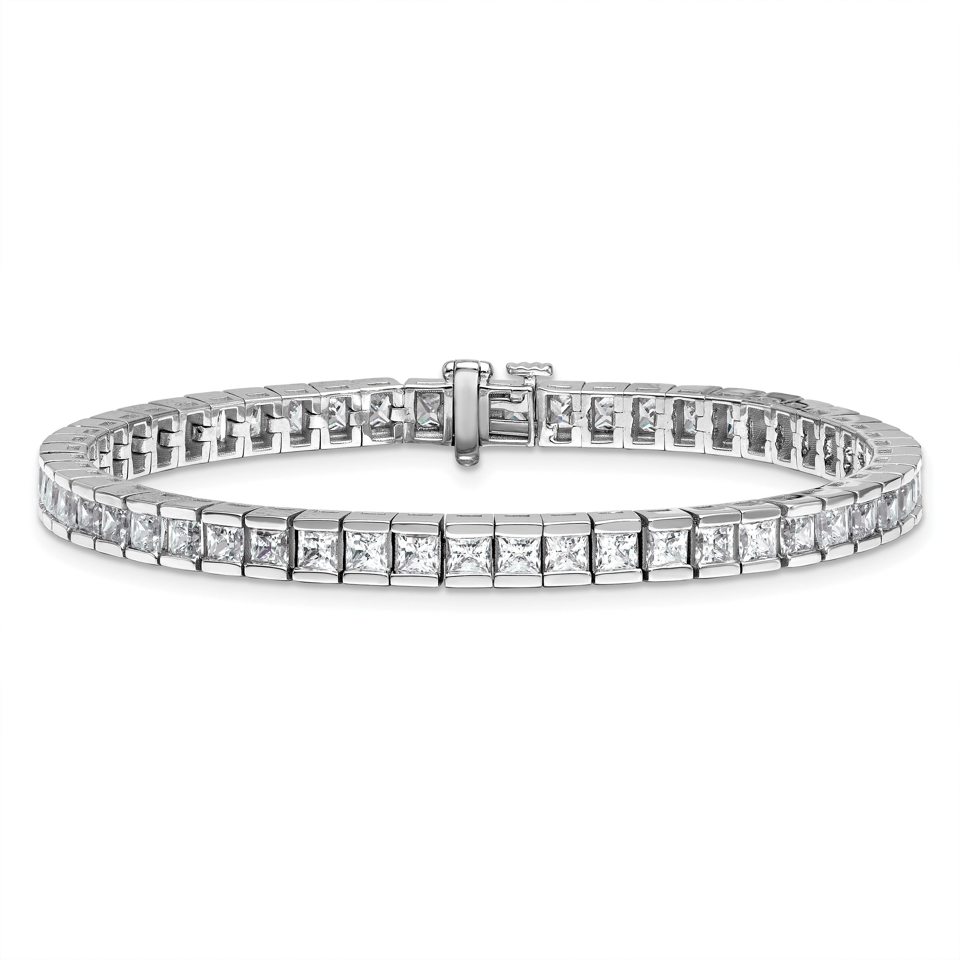 14k White Gold 10 carat Lab Grown Diamond VS/SI+ G+ Complete Princess Bezel Set Tennis Bracelet