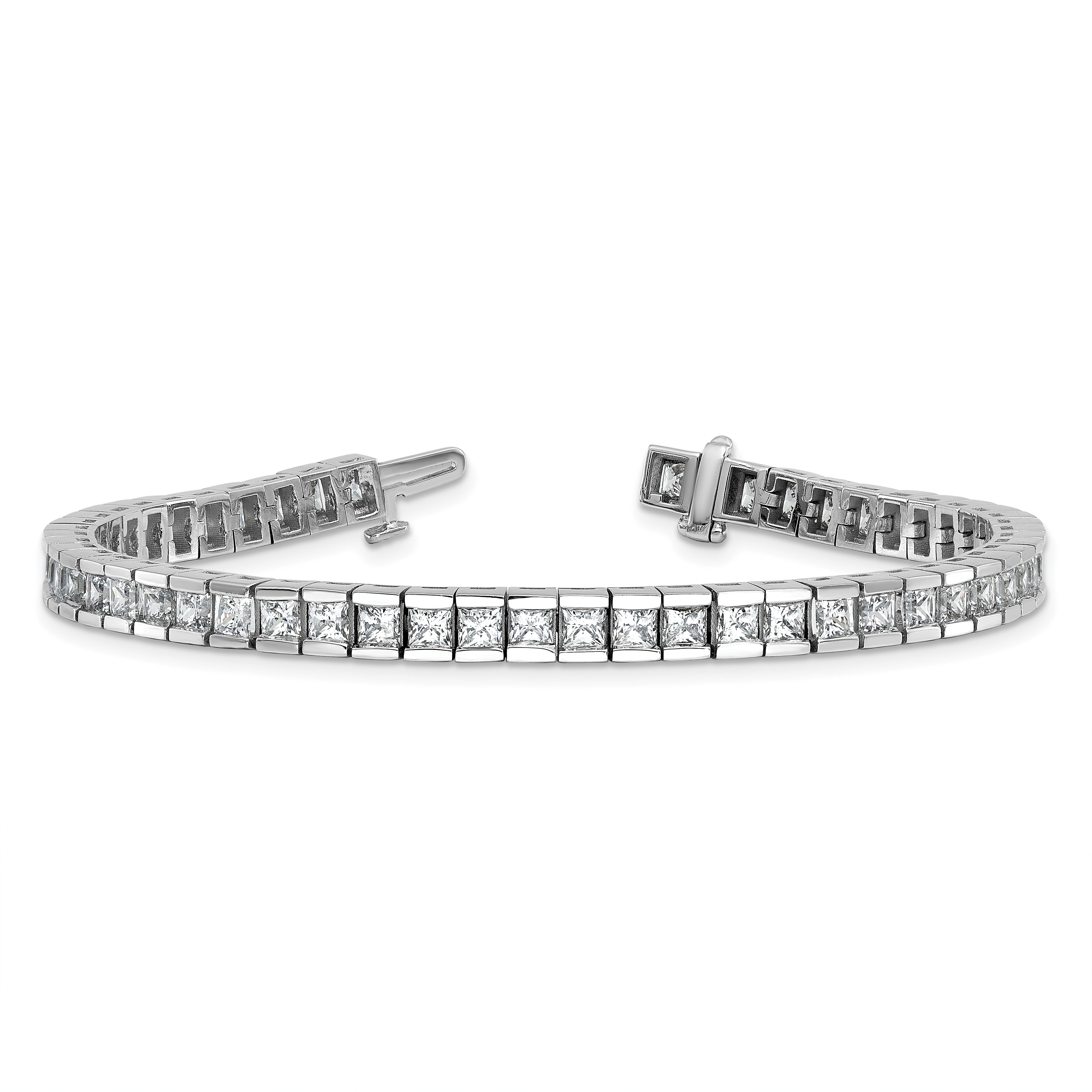 14k White Gold 10 carat Lab Grown Diamond VS/SI+ G+ Complete Princess Bezel Set Tennis Bracelet