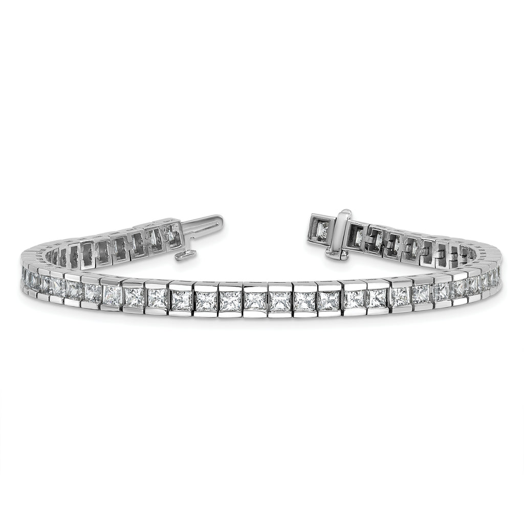 14k White Gold 10 carat Lab Grown Diamond VS/SI+ G+ Complete Princess Bezel Set Tennis Bracelet