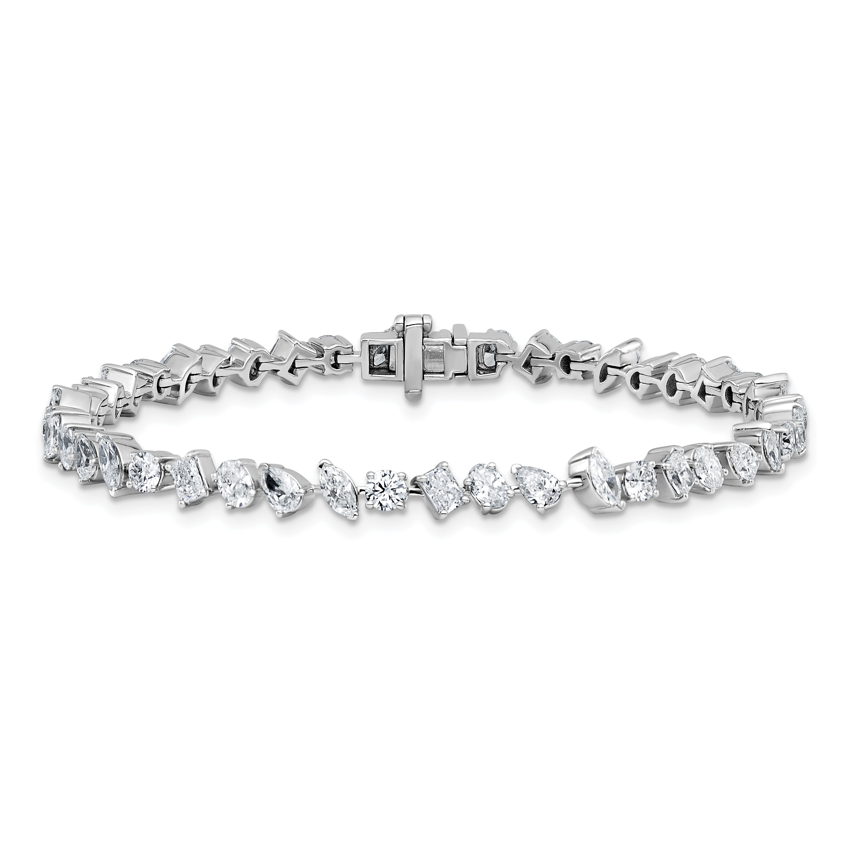14k White Gold 5 1/3 carat Lab Grown Diamond VS/SI+ G+ Complete Multiple Shape Fashion Tennis Bracelet
