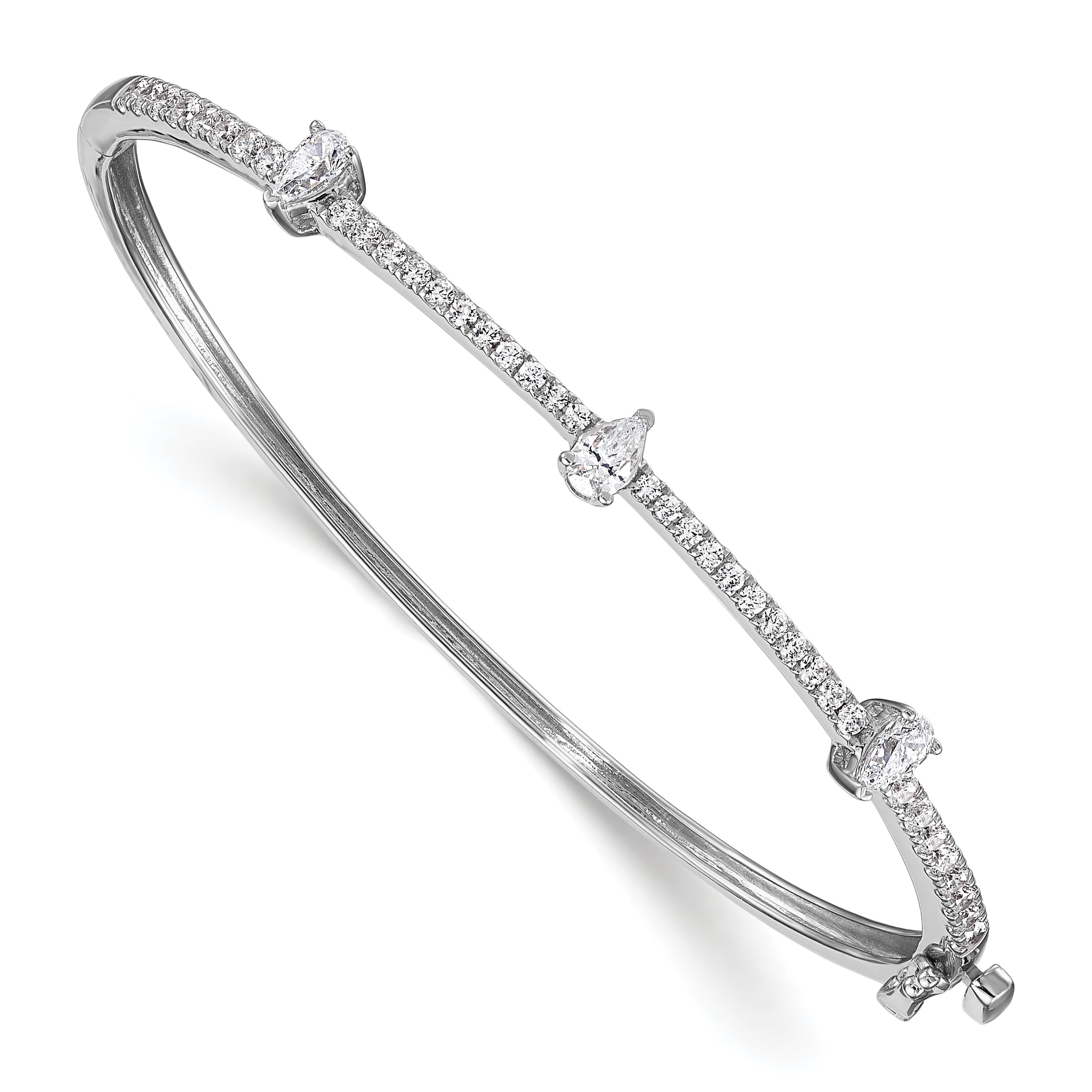 14k White Gold 1 1/4 carat Lab Grown Diamond VS/SI+ G+ Round and Pear Hinged Bangle Bracelet Main image