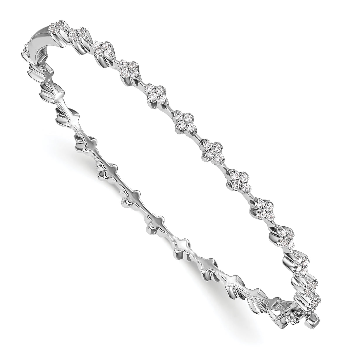 14k White Gold 1 carat Lab Grown Diamond VS/SI+ G+ Hinged Bangle Bracelet