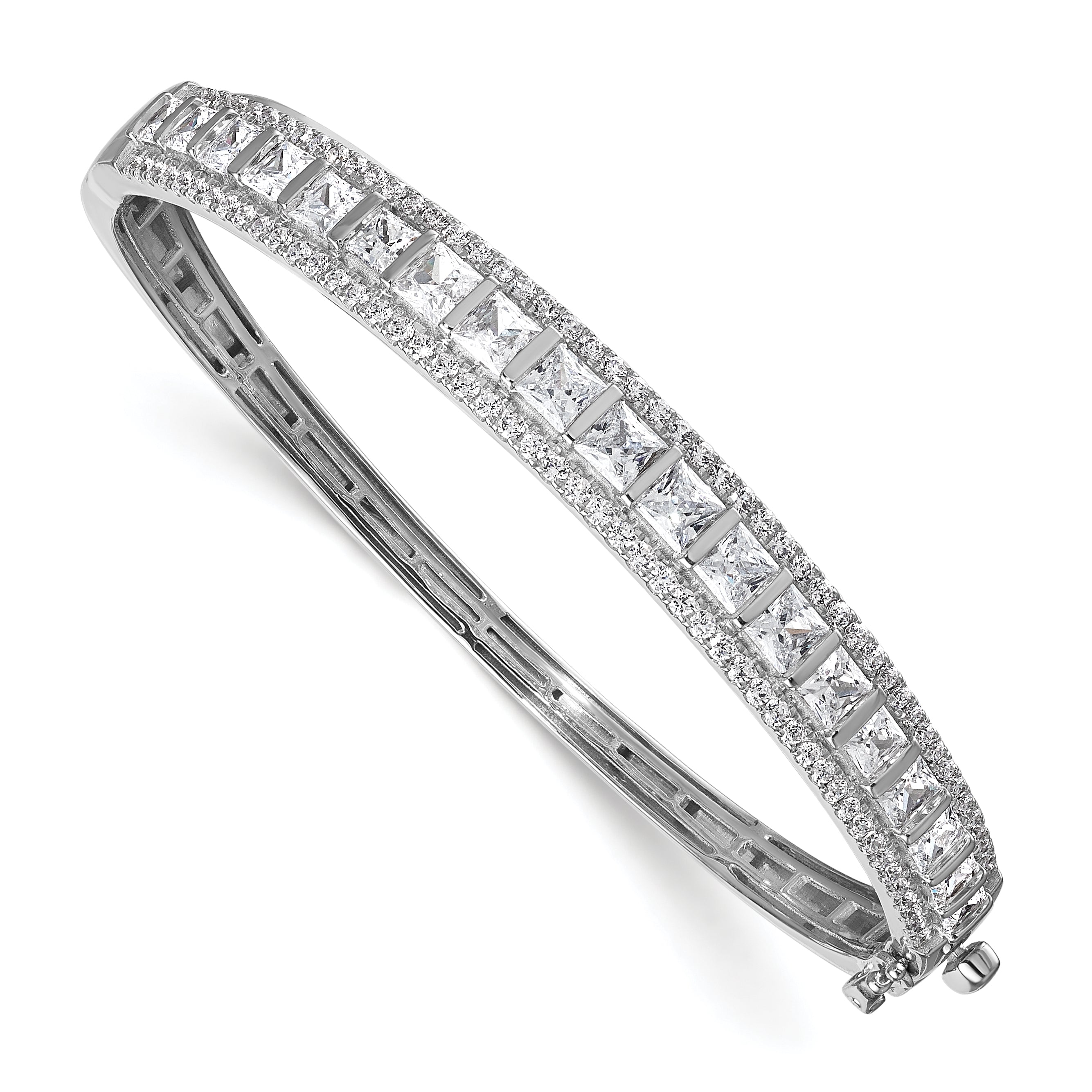14k White Gold 5 carat Lab Grown Diamond VS/SI+ G+ Round and Princess Hinged Bangle Bracelet Main image