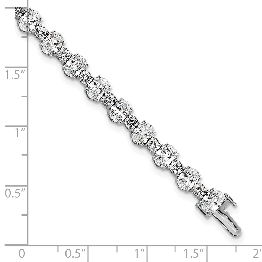 14k White Gold 11 carat Lab Grown Diamond VS/SI+ G+ Round and Oval 7 inch Fancy Tennis Bracelet