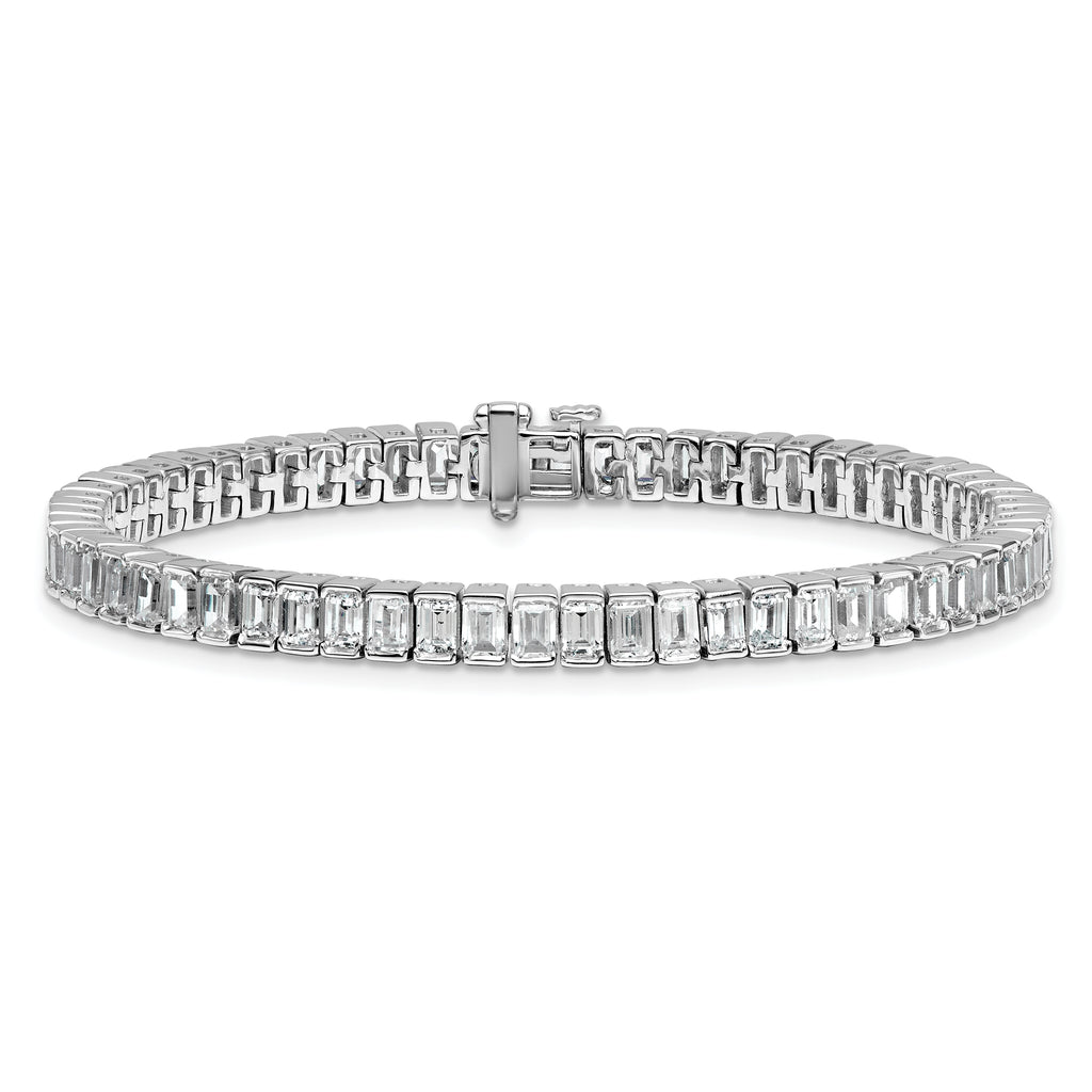 14k White Gold 10 carat Lab Grown Diamond VS+ F+ Complete Emerald Bezel Set Tennis Bracelet - Sophia Jewelers
