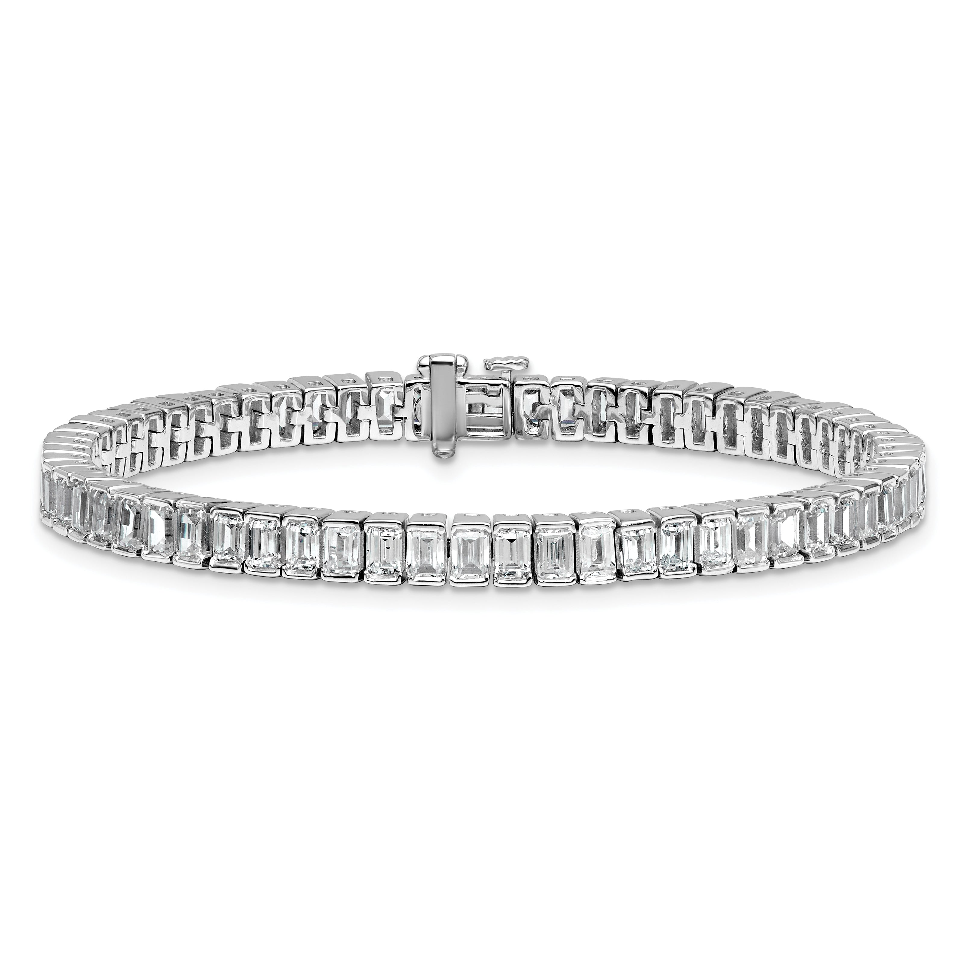 14k White Gold 10 carat Certified Lab Grown Diamond VS+ F+ Complete Emerald Bezel Set Tennis Bracele - Sophia Jewelers