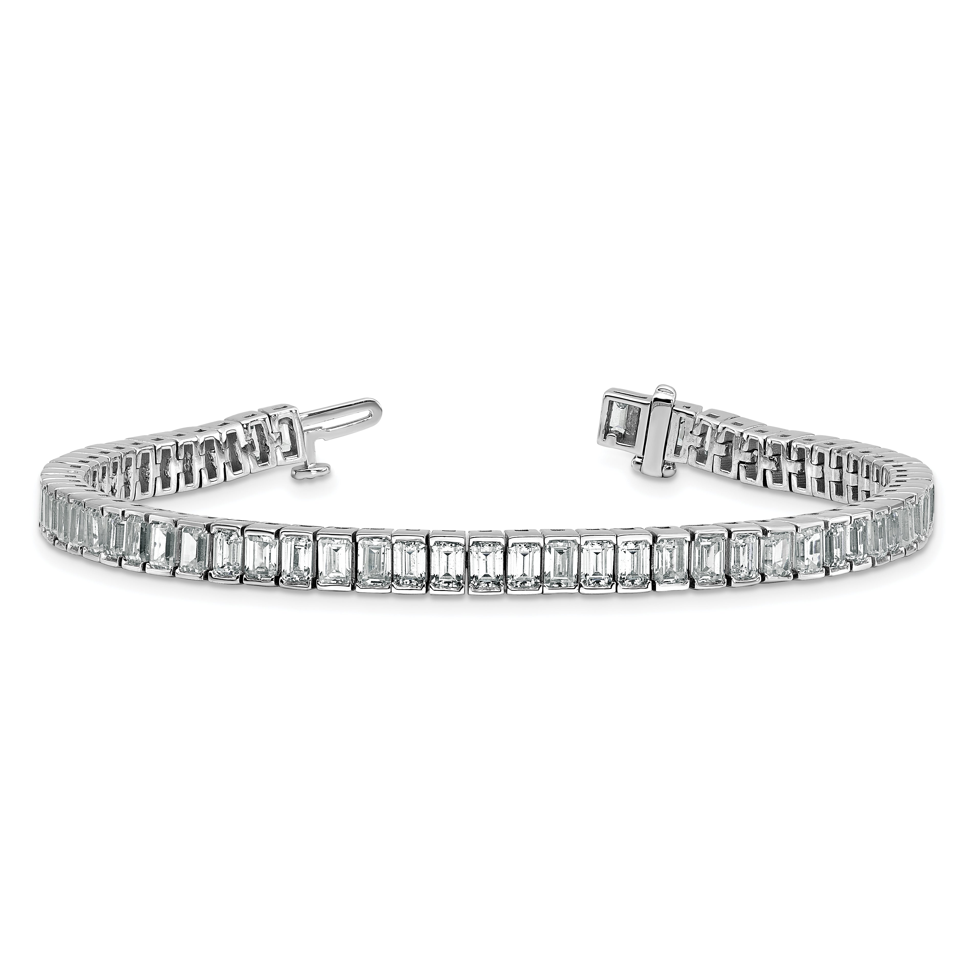 14k White Gold 10 carat Lab Grown Diamond VS/SI+ G+ Complete Emerald Bezel Set Tennis Bracelet - Sophia Jewelers