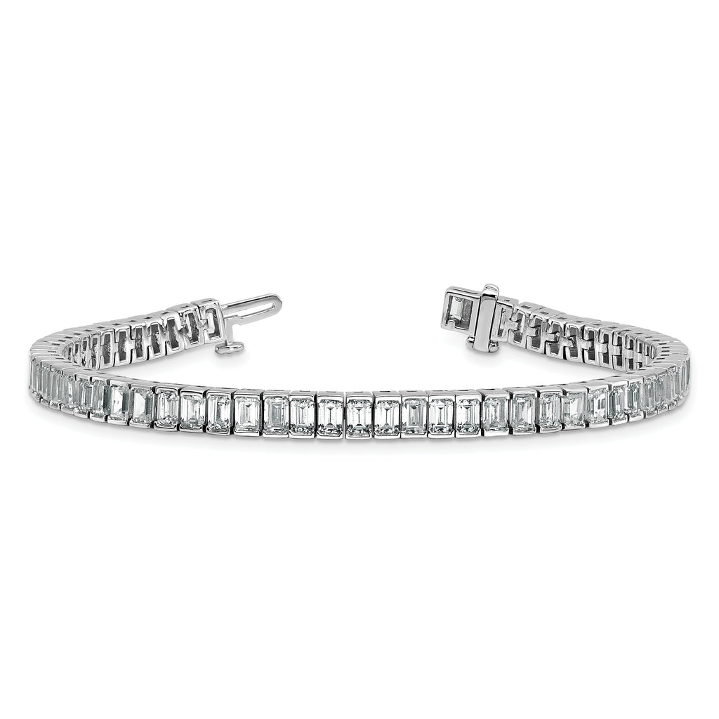 14k White Gold 10 carat Certified Lab Grown Diamond VS+ F+ Complete Emerald Bezel Set Tennis Bracele - Sophia Jewelers