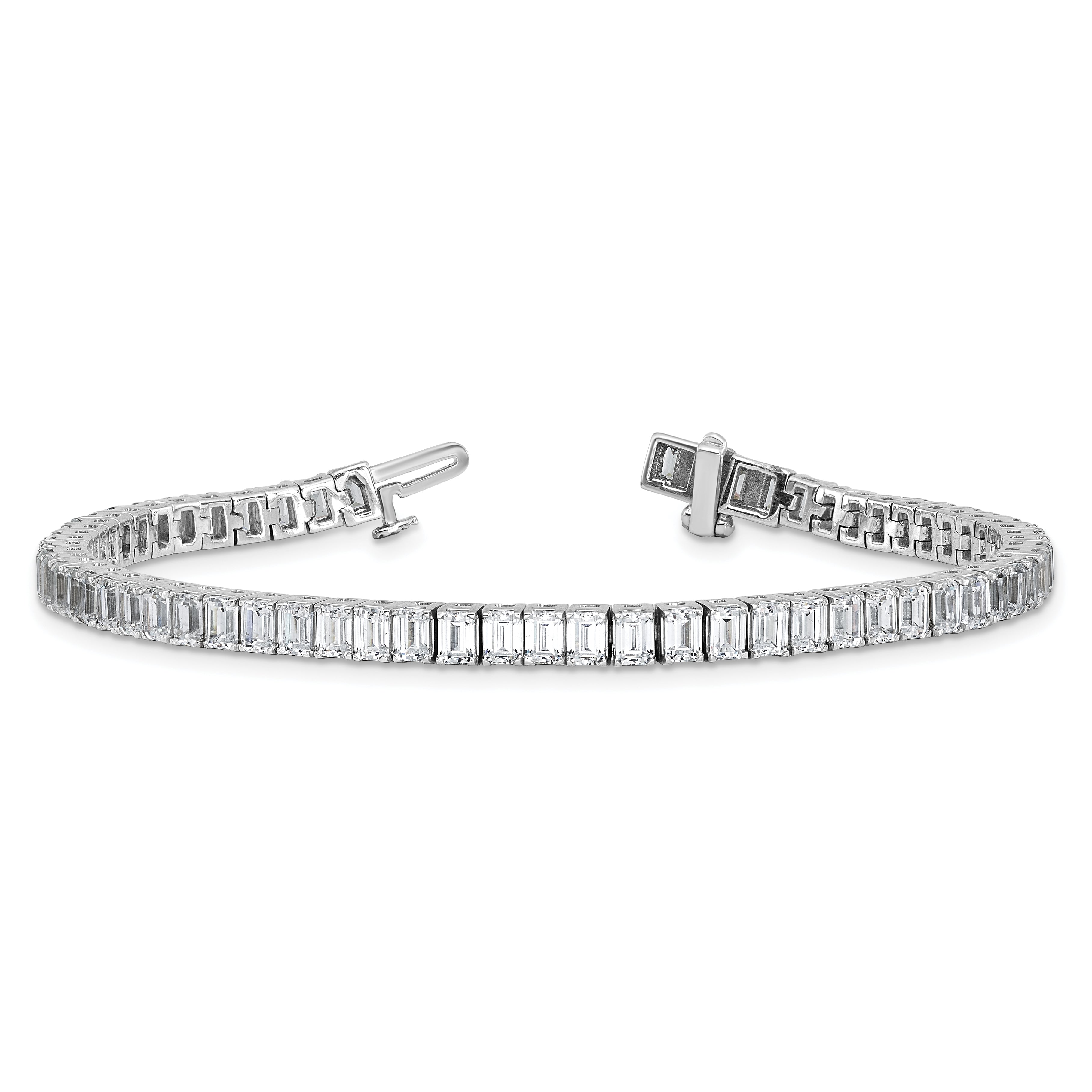 14k White Gold 10 carat Certified Lab Grown Diamond VS+ F+ Complete Emerald Bezel Set Tennis Bracele - Sophia Jewelers