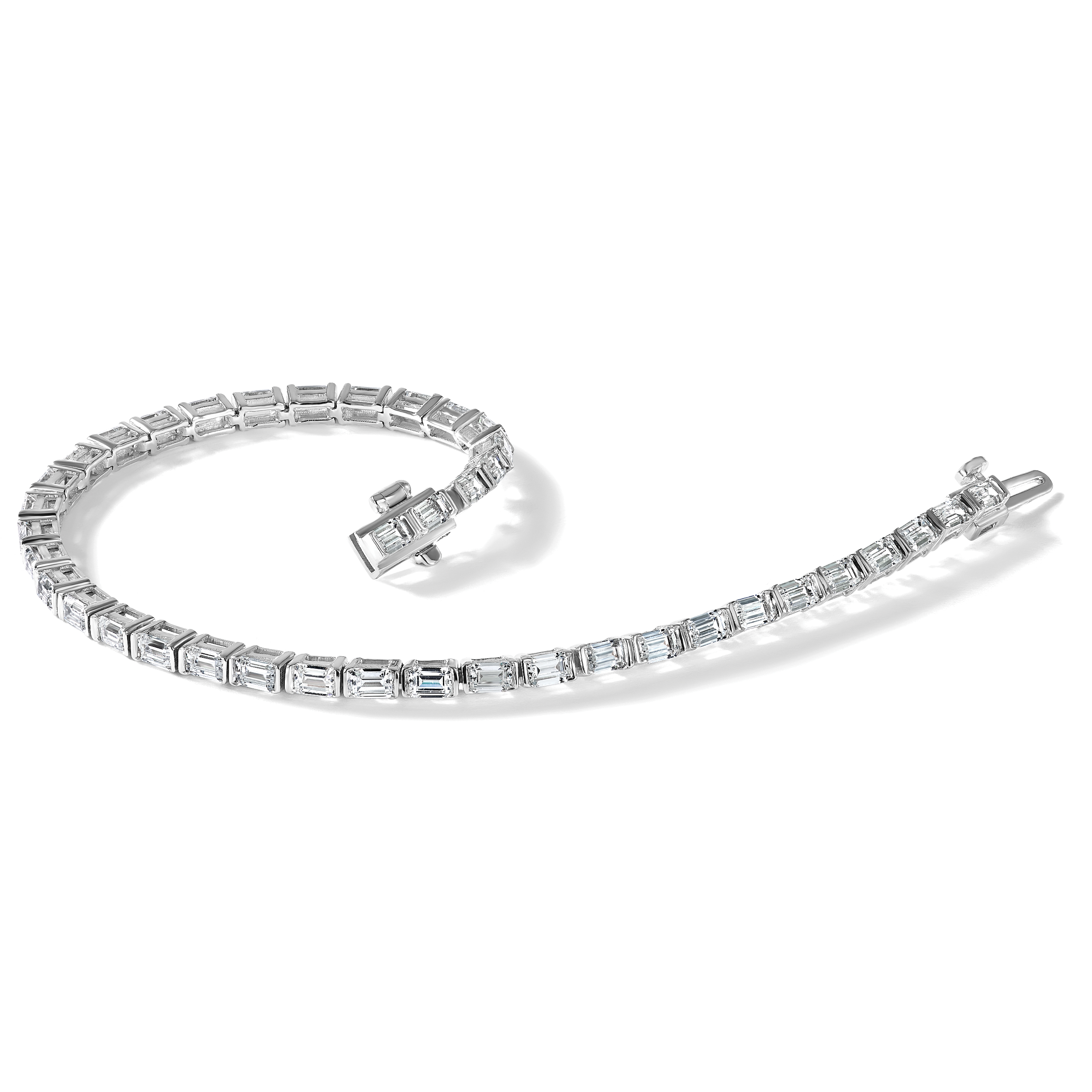 14k White Gold 4 3/4 carat Lab Grown Diamond VS+ F+ Complete Emerald Bezel Set Tennis Bracelet - Sophia Jewelers