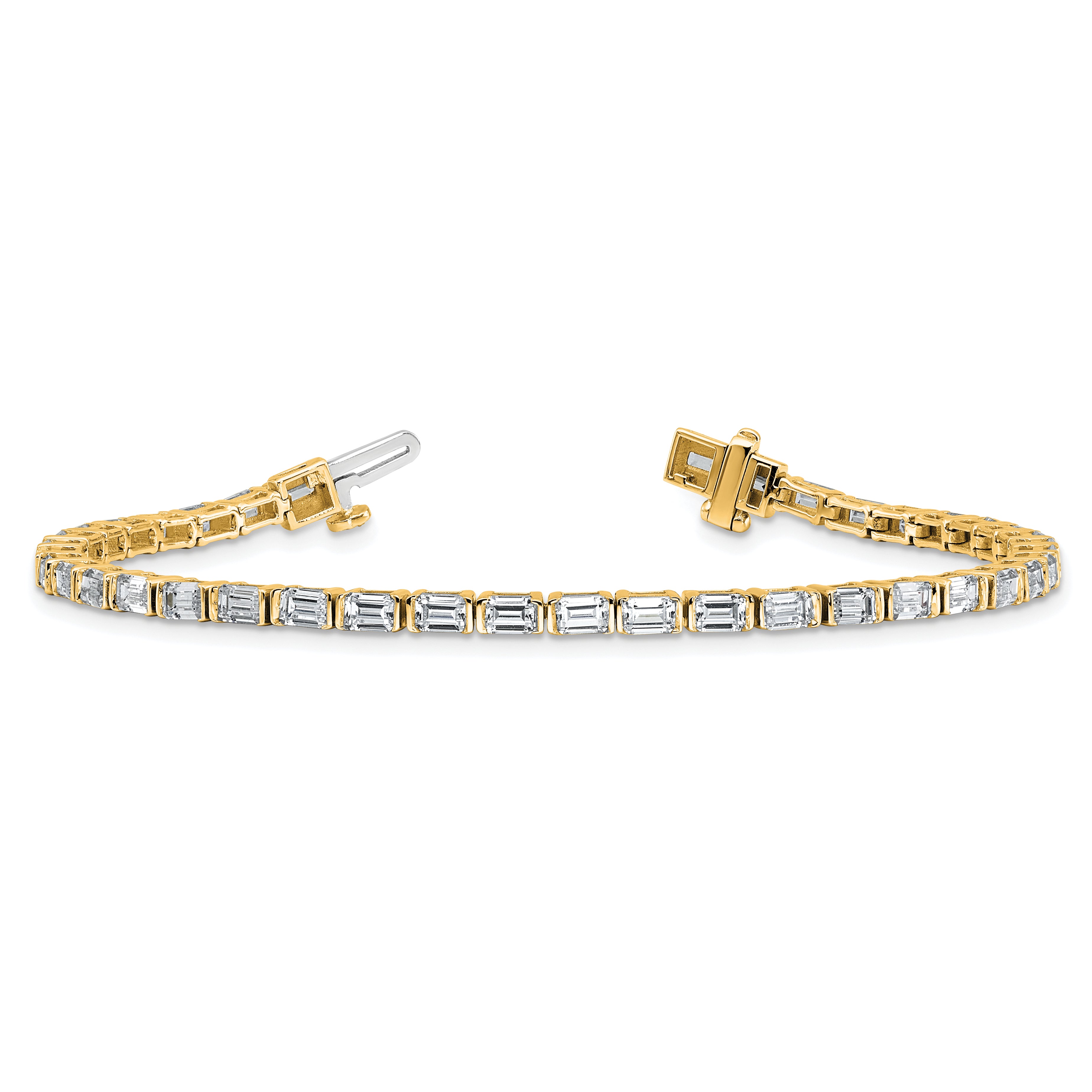 14k 4 3/4 carat Lab Grown Diamond VS+ F+ Complete Emerald Bezel Set Tennis Bracelet - Sophia Jewelers
